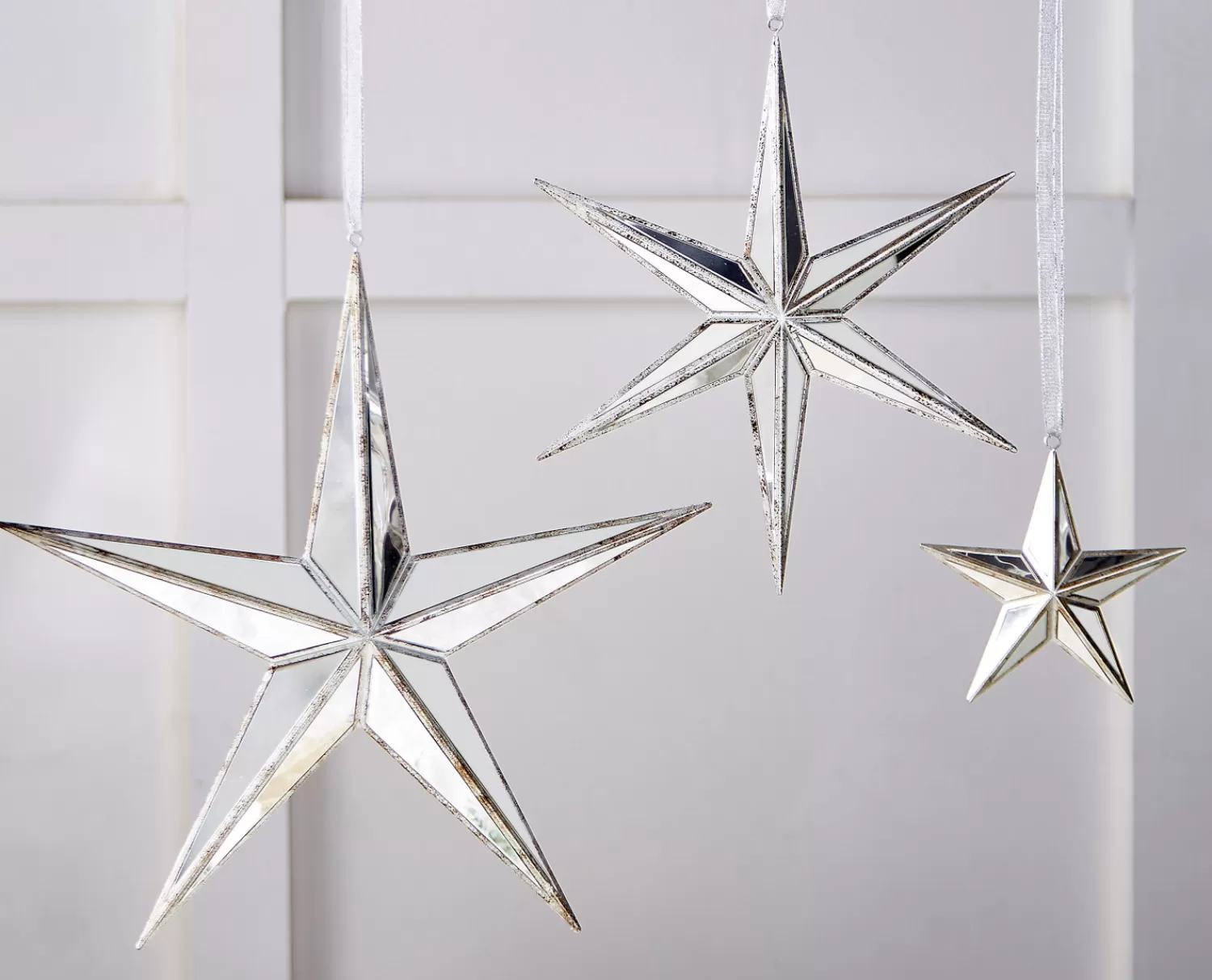 The Jolly Christmas Shop Snowflake Soiree | Oh Night Divine | Raz 5.75", 12", Or 15" Silver Mirrored Star Christmas Ornament