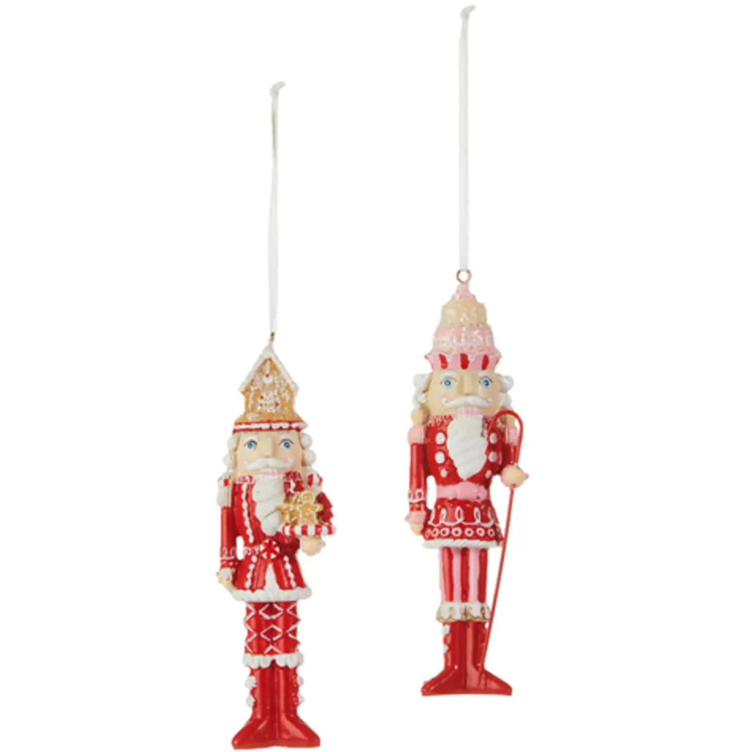 The Jolly Christmas Shop Jingle And Cocoa | Gingerbread | Raz 5.75" Pink And Red Gingerbread Nutcracker Christmas Ornament Set Of 2 4310255