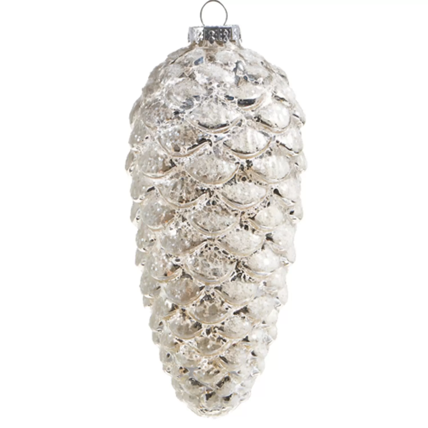 The Jolly Christmas Shop Snowflake Soiree | Snow Christmas Decorations | Raz 5.75" White Glittered Pinecone Glass Christmas Ornament 4322818