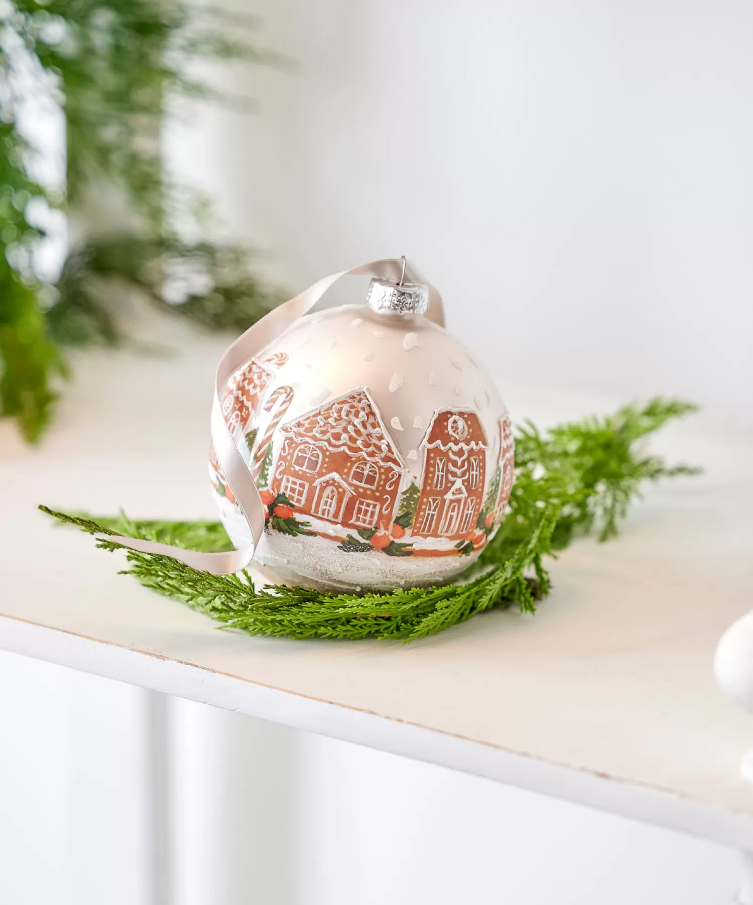 The Jolly Christmas Shop Gingerbread | Jingle And Cocoa | Raz 5" Gingerbread House Ball Glass Christmas Ornament 4424581