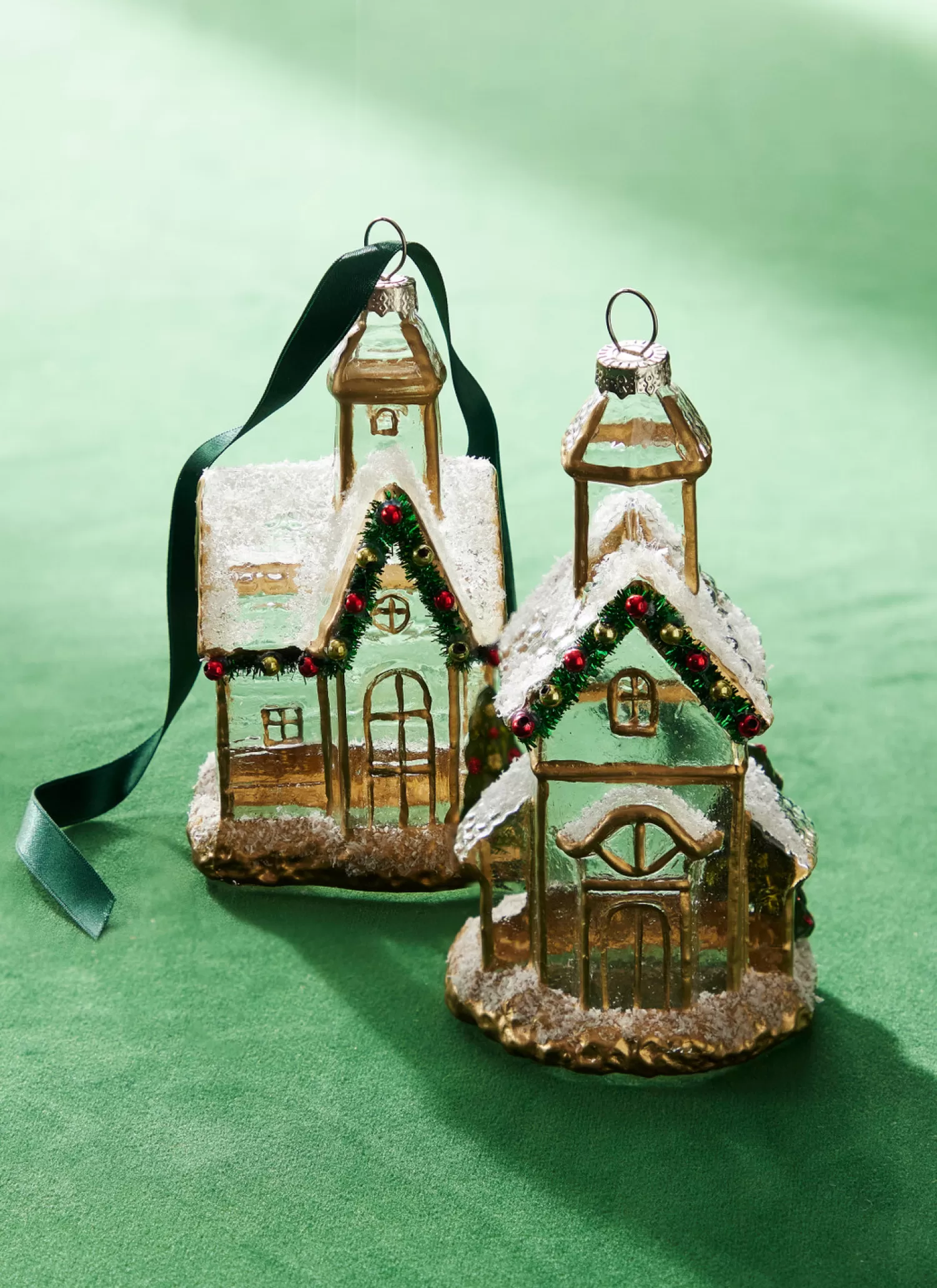 The Jolly Christmas Shop Sleigh Bells | Bells | Raz 5" Gold And Clear Church Glass Christmas Ornament 4324586