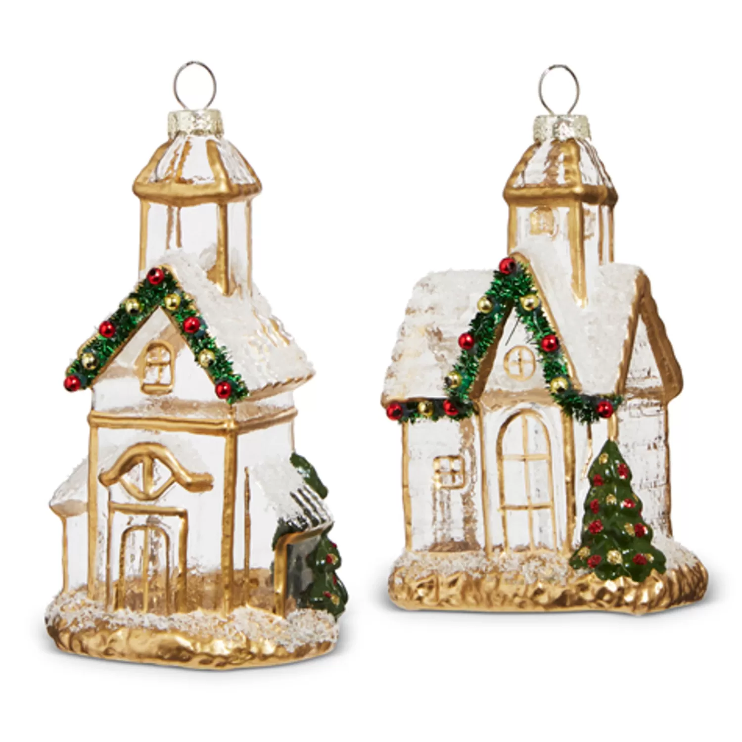The Jolly Christmas Shop Sleigh Bells | Bells | Raz 5" Gold And Clear Church Glass Christmas Ornament 4324586