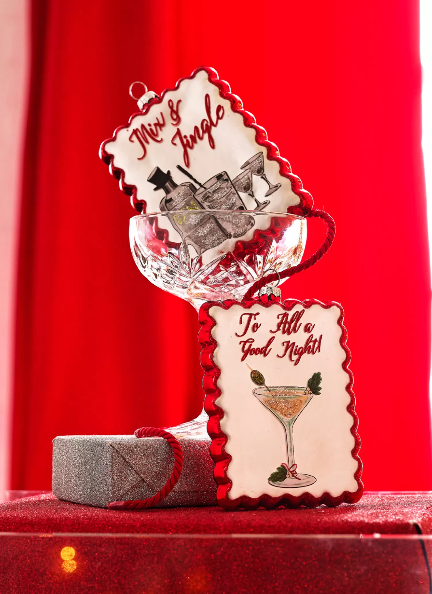 The Jolly Christmas Shop Sleigh Bells | Bells | Raz 5" Holiday Cocktails Scalloped Edge Glass Christmas Ornament 4324575