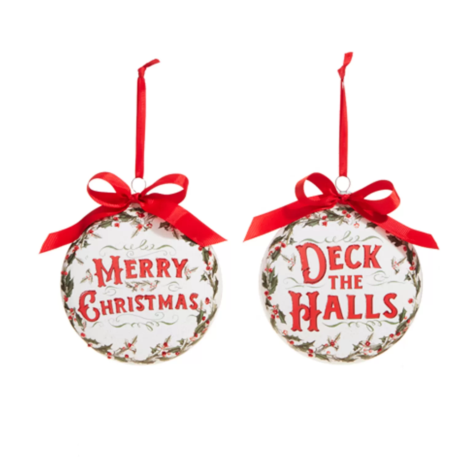 The Jolly Christmas Shop Sleigh Bells | Bells | Raz 5" Holiday Greetings Disc Glass Christmas Ornament 4324605