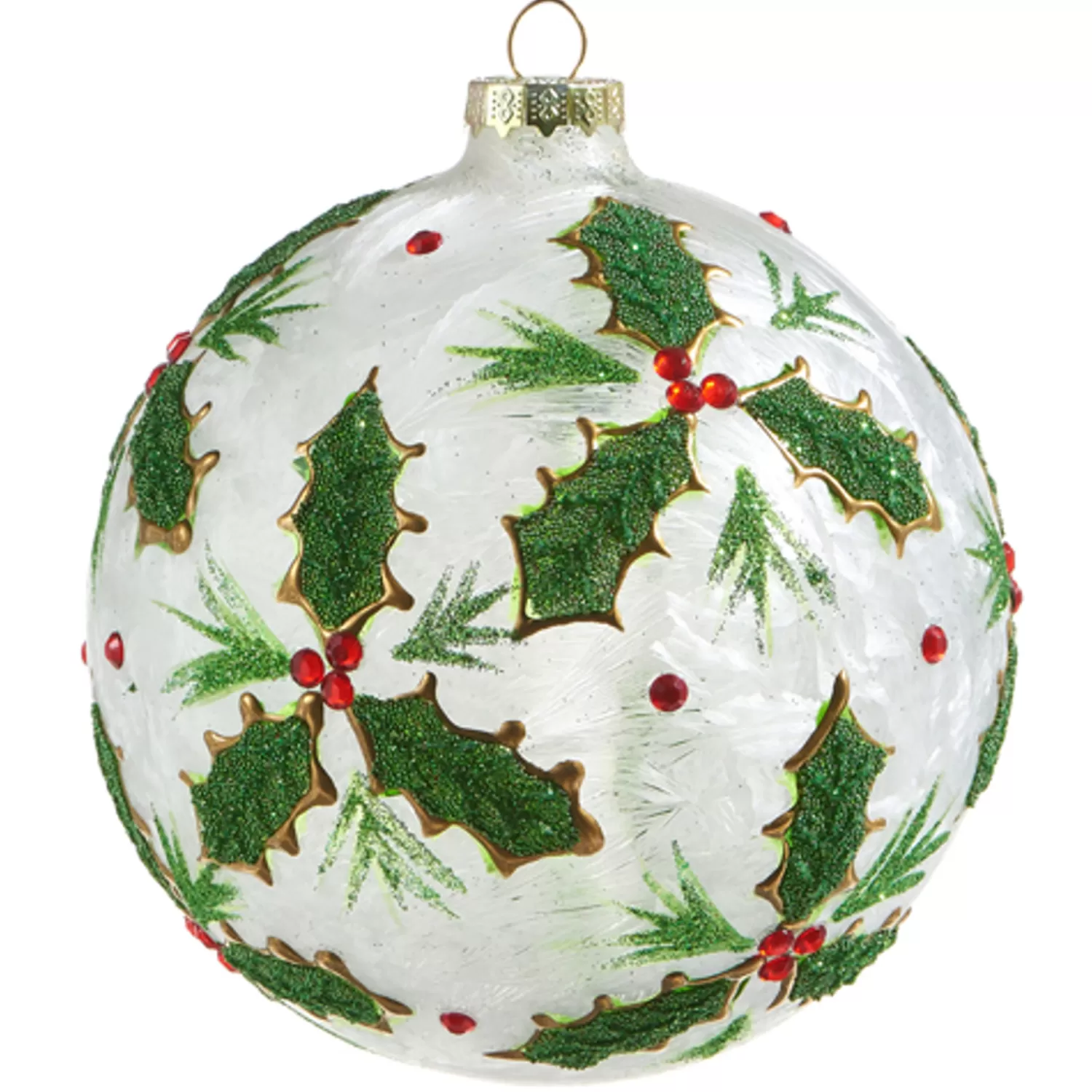 The Jolly Christmas Shop Sleigh Bells | Christmas Traditions | Raz 5" Holly Leaf Glass Ball Christmas Ornament 4322867