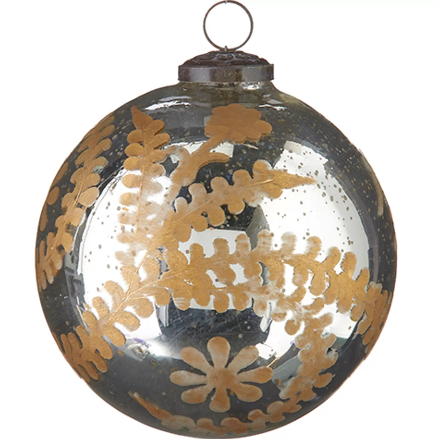 The Jolly Christmas Shop Glass Ornaments | Ball Ornaments | Raz 5" Large Etched Mercury Glass Ball Christmas Ornament 4200708