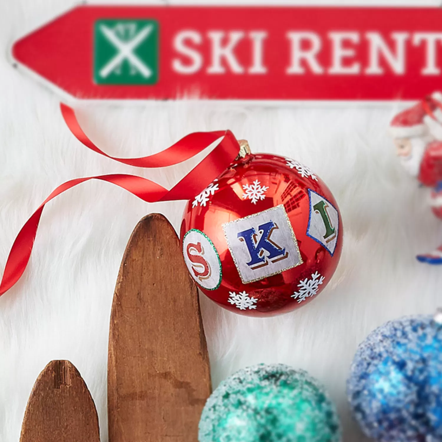 The Jolly Christmas Shop Sleigh Bells | Bells | Raz 5" Large SKI Glass Ball Christmas Ornament 4324516