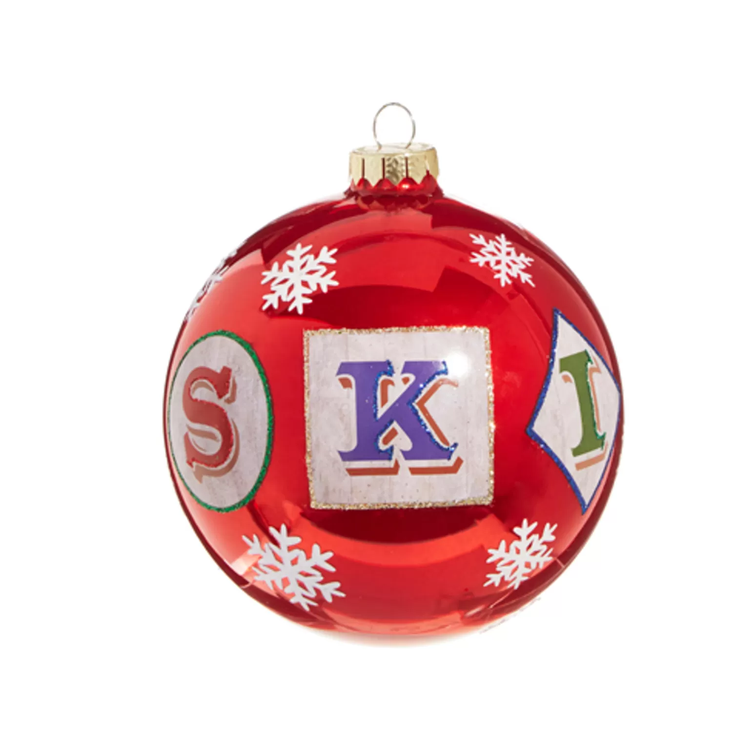 The Jolly Christmas Shop Sleigh Bells | Bells | Raz 5" Large SKI Glass Ball Christmas Ornament 4324516