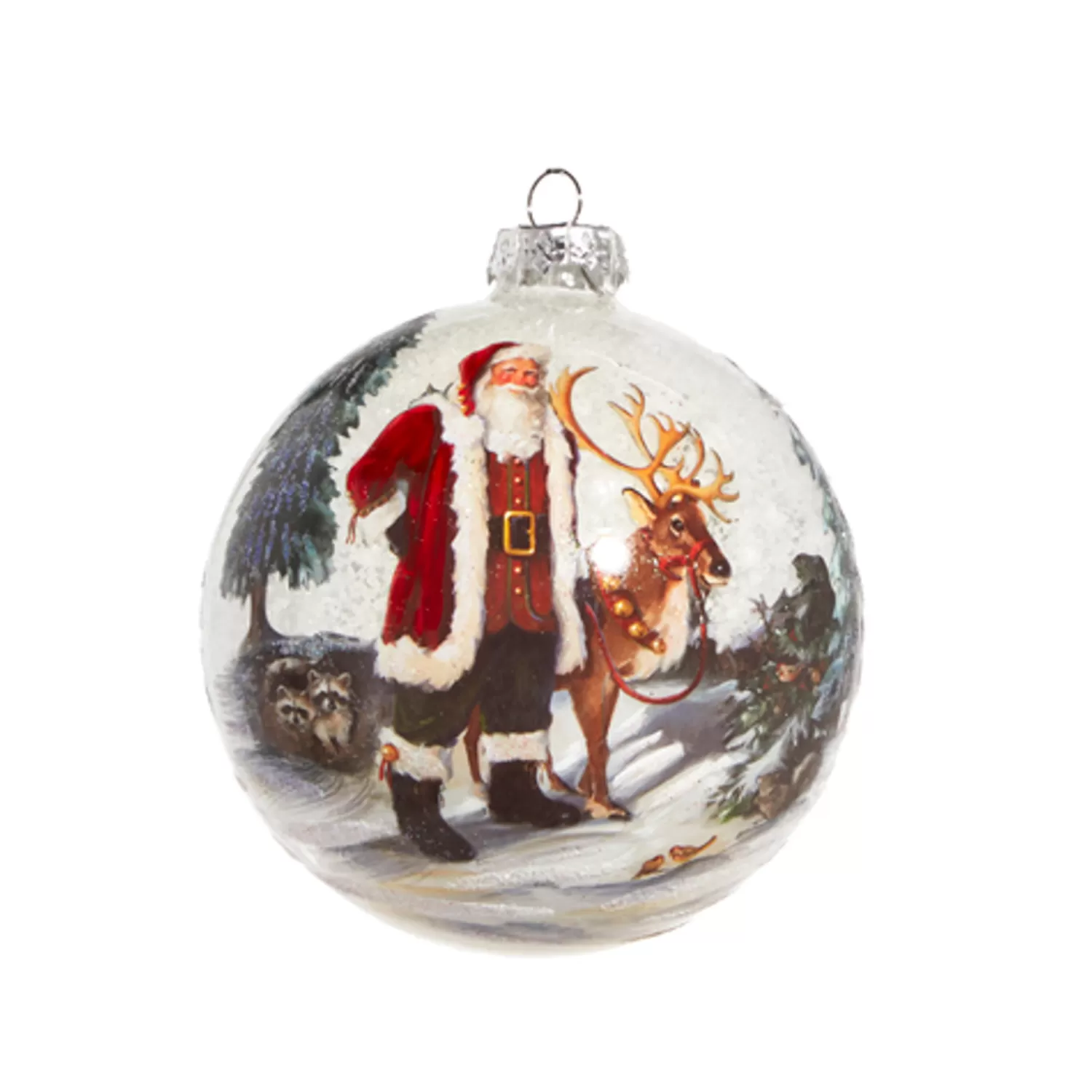 The Jolly Christmas Shop Sleigh Bells | Bells | Raz 5" Santa And Reindeer Portrait Glass Ball Christmas Ornament 4324618