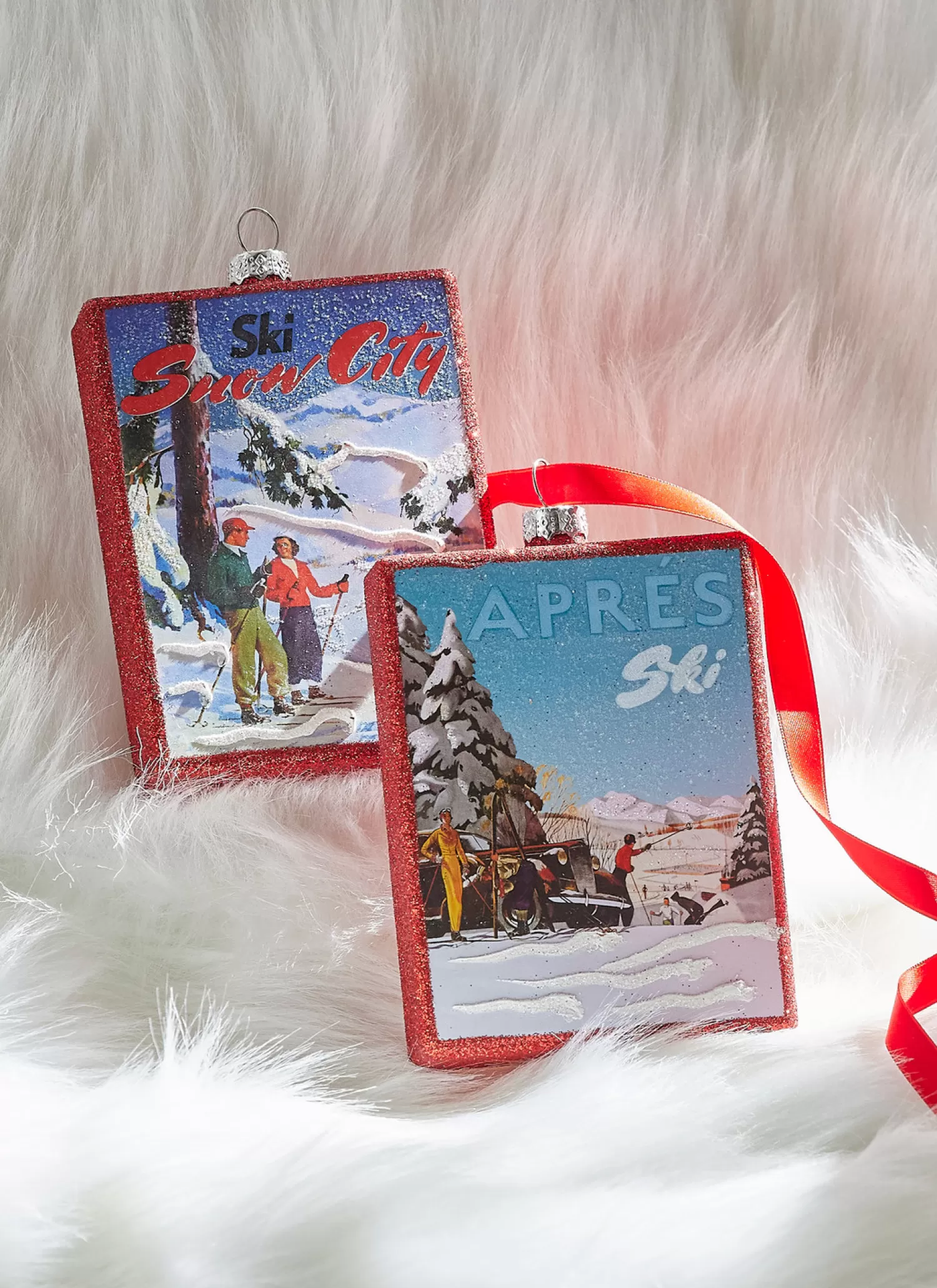 The Jolly Christmas Shop Sleigh Bells | Bells | Raz 5" Set Of 2 Vintage Ski Glass Christmas Ornament 4324518