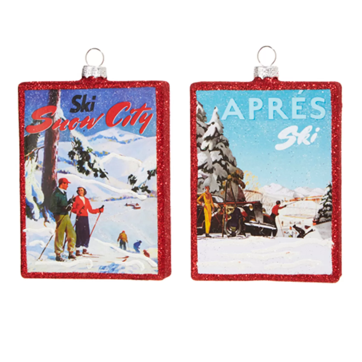 The Jolly Christmas Shop Sleigh Bells | Bells | Raz 5" Set Of 2 Vintage Ski Glass Christmas Ornament 4324518