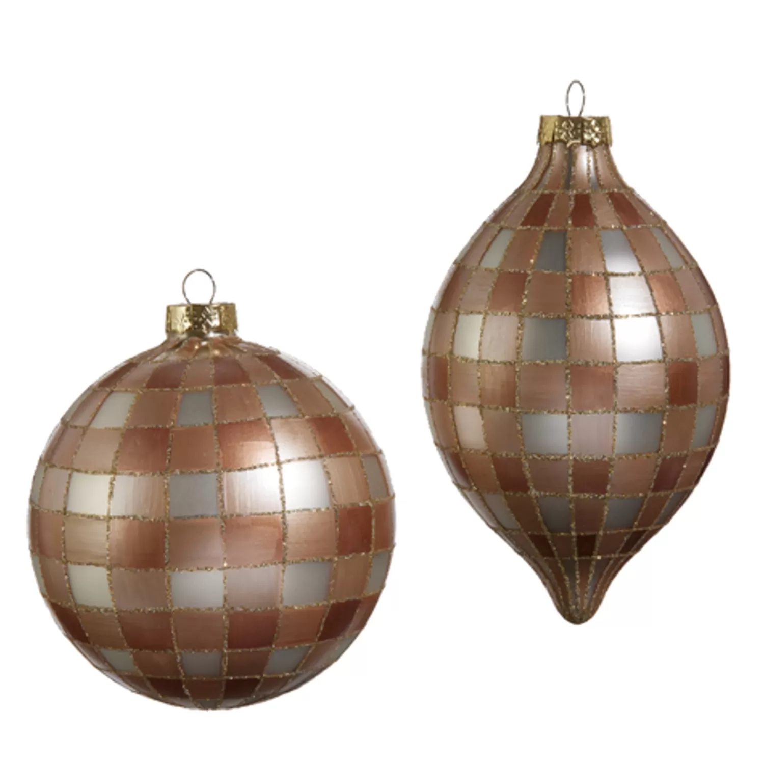 The Jolly Christmas Shop Gingerbread Lane | Glass Ornaments | Raz 5" Tan Gingham Glass Christmas Ornament 4424580