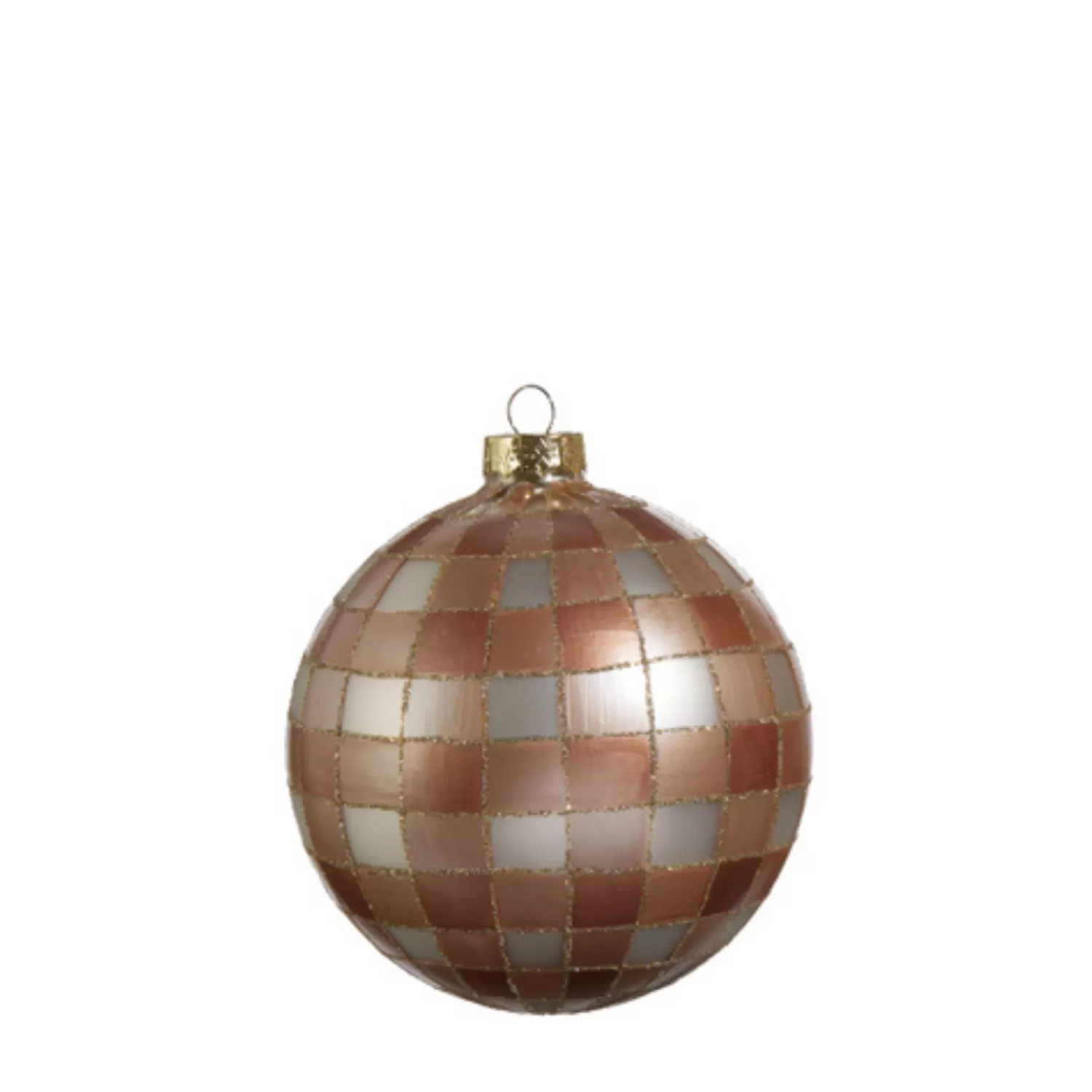 The Jolly Christmas Shop Gingerbread Lane | Glass Ornaments | Raz 5" Tan Gingham Glass Christmas Ornament 4424580