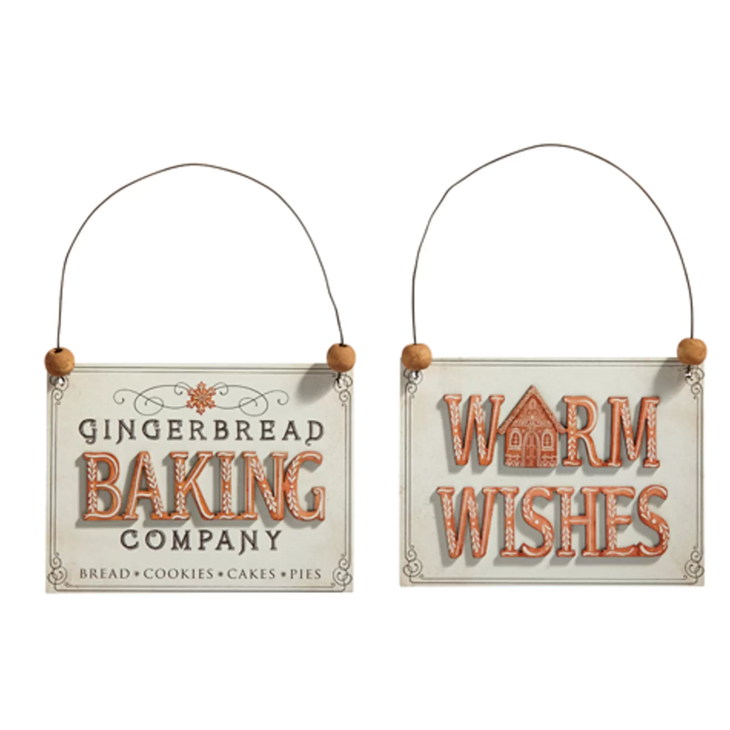 The Jolly Christmas Shop Gingerbread | The Candy Shop | Raz 5" Wooden Gingerbread Sign Christmas Ornament Set Of 2 4416264