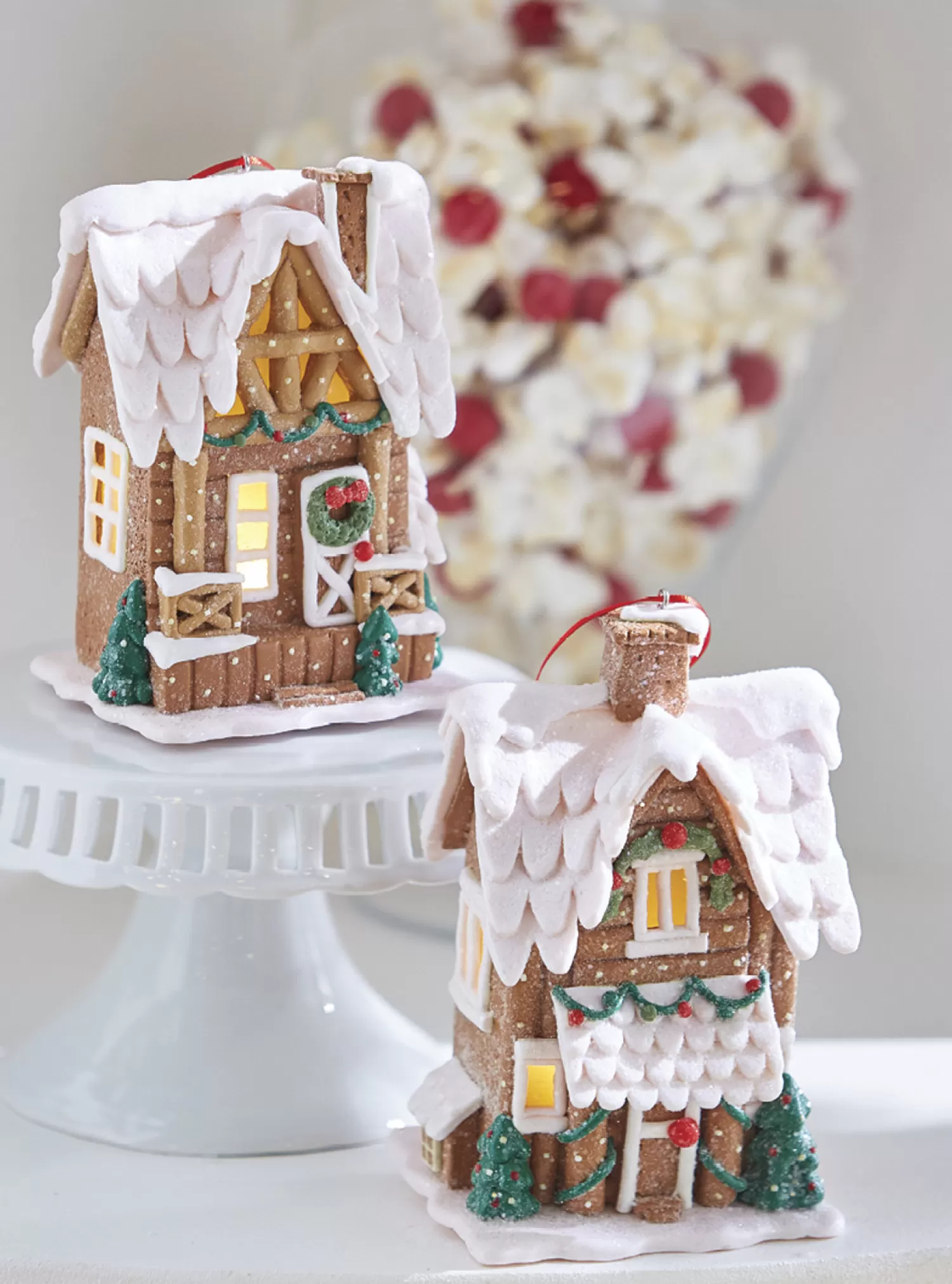 The Jolly Christmas Shop Gingerbread | Tinsel Town | Raz 6.5" Lighted Gingerbread Pretzel House Christmas Ornament 4216269