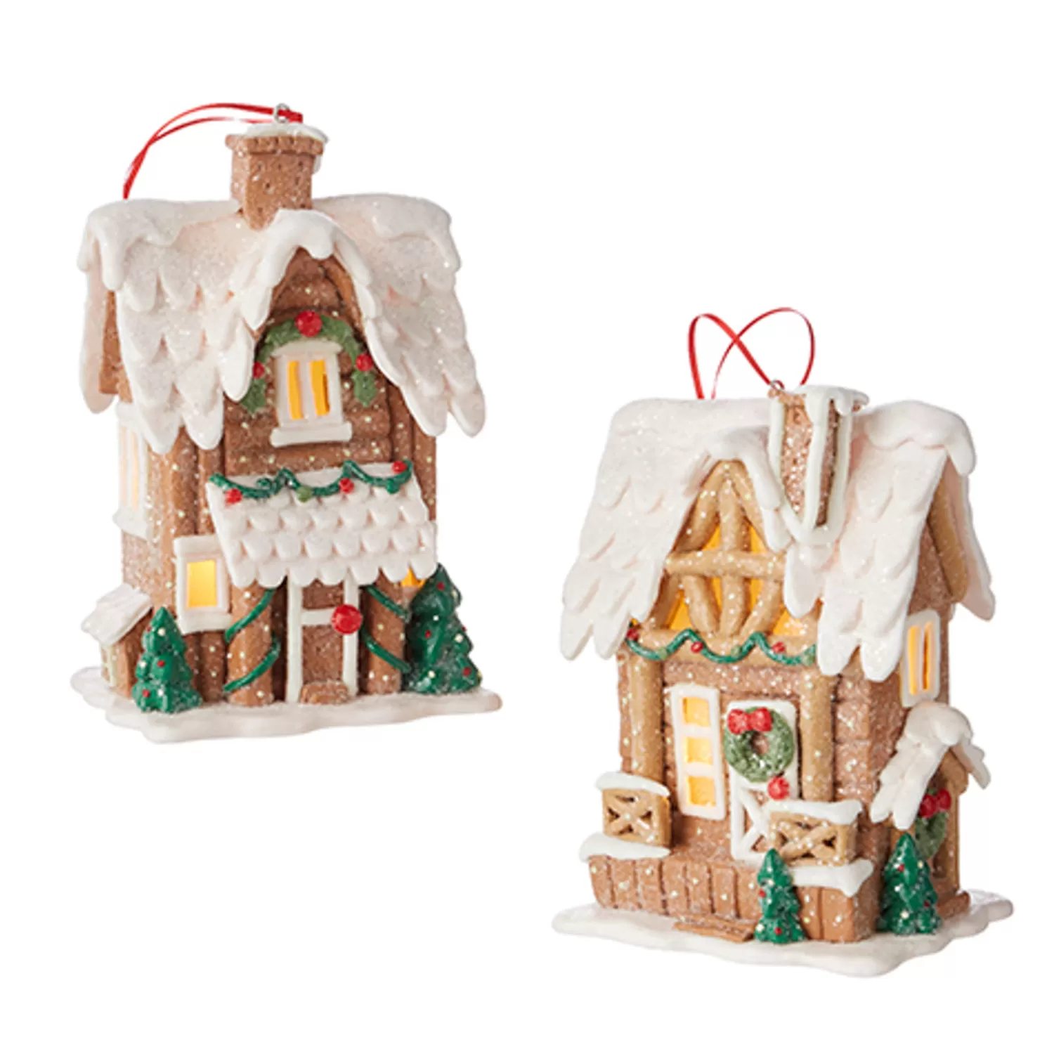 The Jolly Christmas Shop Gingerbread | Tinsel Town | Raz 6.5" Lighted Gingerbread Pretzel House Christmas Ornament 4216269
