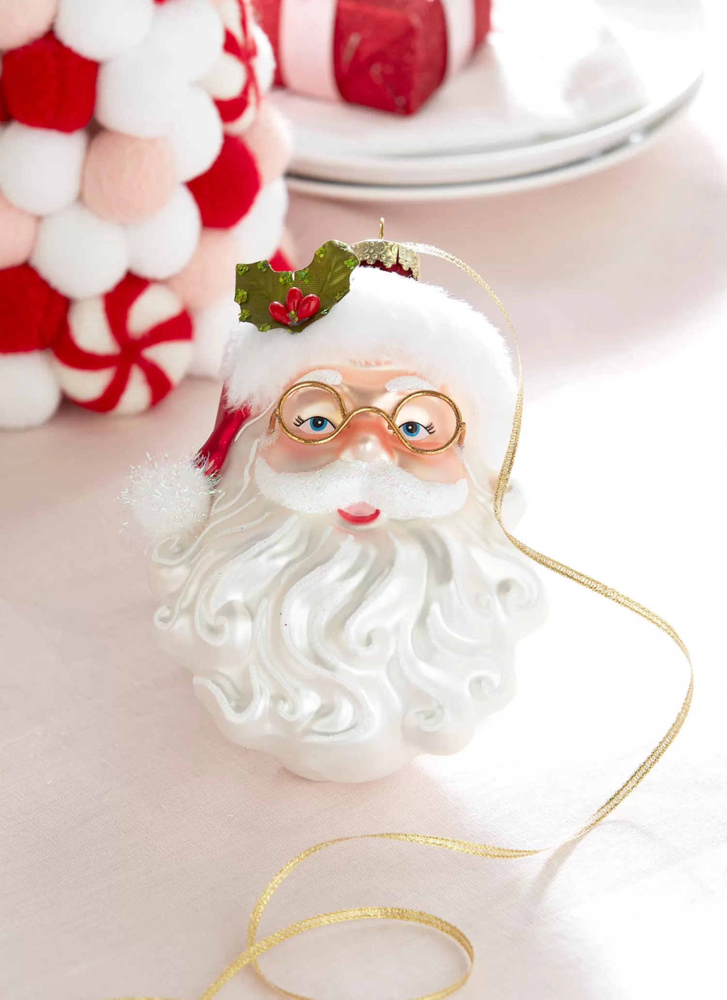 The Jolly Christmas Shop Sleigh Bells | Bells | Raz 6.5" Santa With Glasses Glass Christmas Ornament 4352897