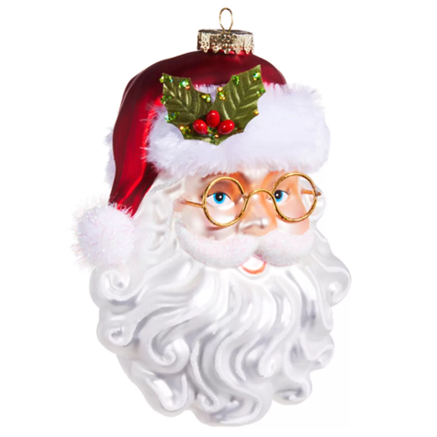 The Jolly Christmas Shop Sleigh Bells | Bells | Raz 6.5" Santa With Glasses Glass Christmas Ornament 4352897