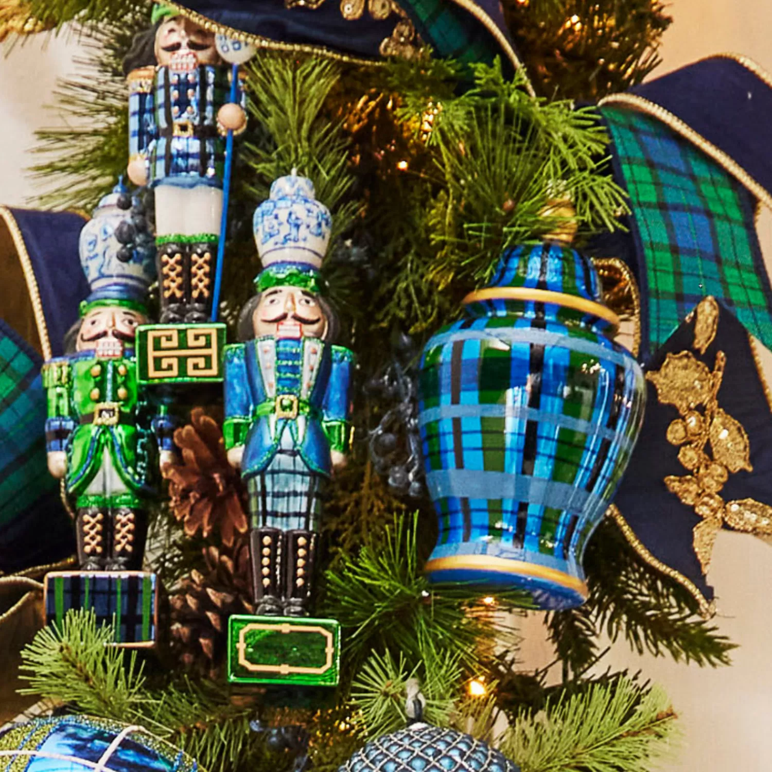 The Jolly Christmas Shop Tartan Traditions | Plaid | Raz 6" Black Watch Plaid Ginger Jar Glass Christmas Ornament 4452875