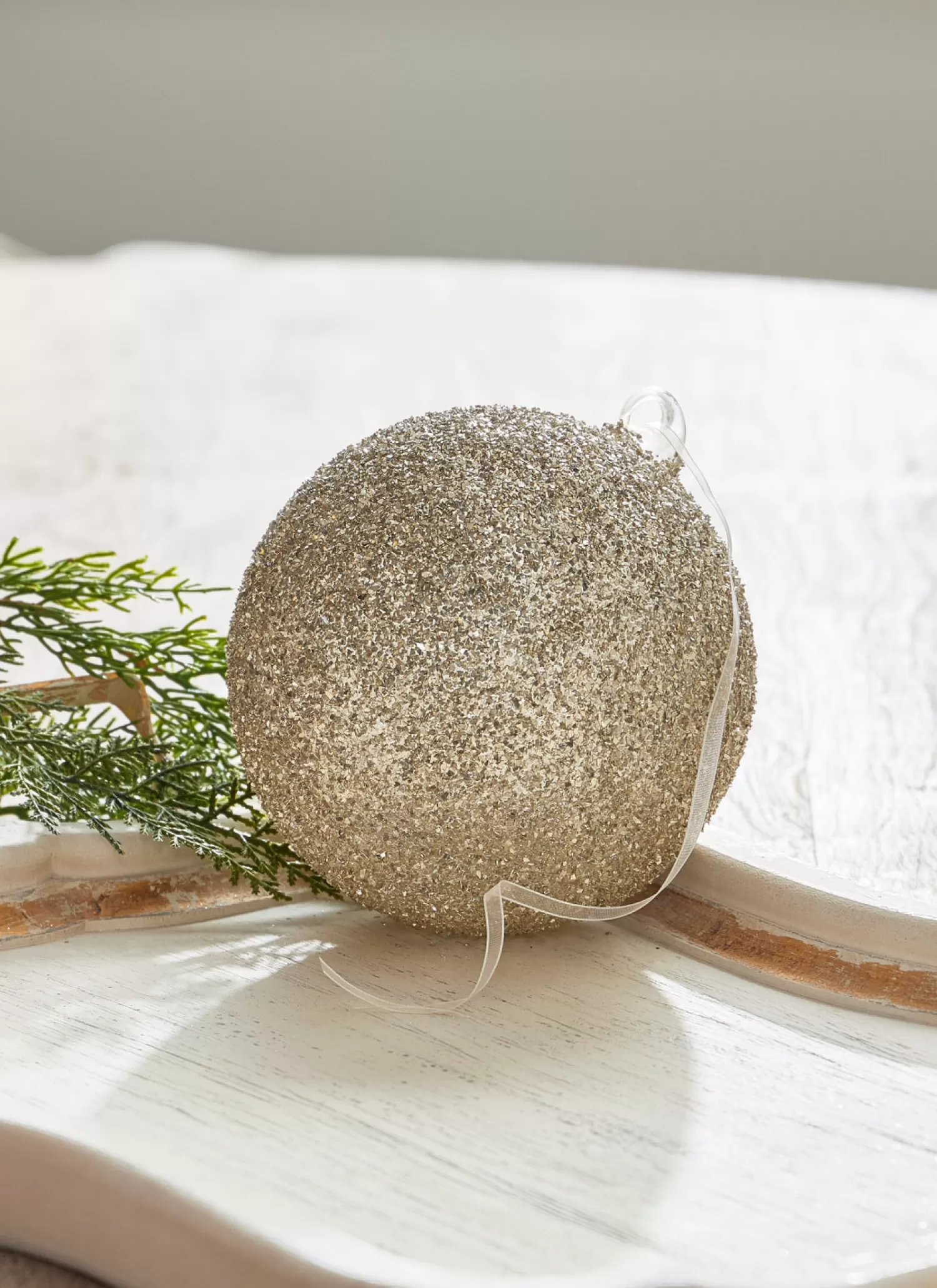 The Jolly Christmas Shop Sleigh Bells | Bells | Raz 6" Champagne Glitter Ball Glass Christmas Ornament 4322917