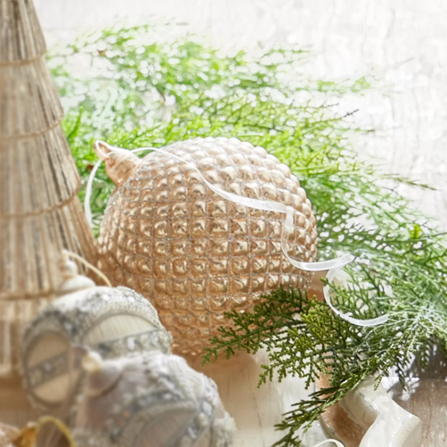 The Jolly Christmas Shop Sleigh Bells | Bells | Raz 6" Champagne Quilted Ball Glass Christmas Ornament 4322916