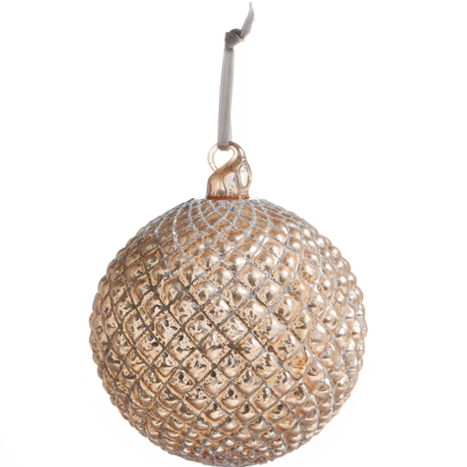 The Jolly Christmas Shop Sleigh Bells | Bells | Raz 6" Champagne Quilted Ball Glass Christmas Ornament 4322916