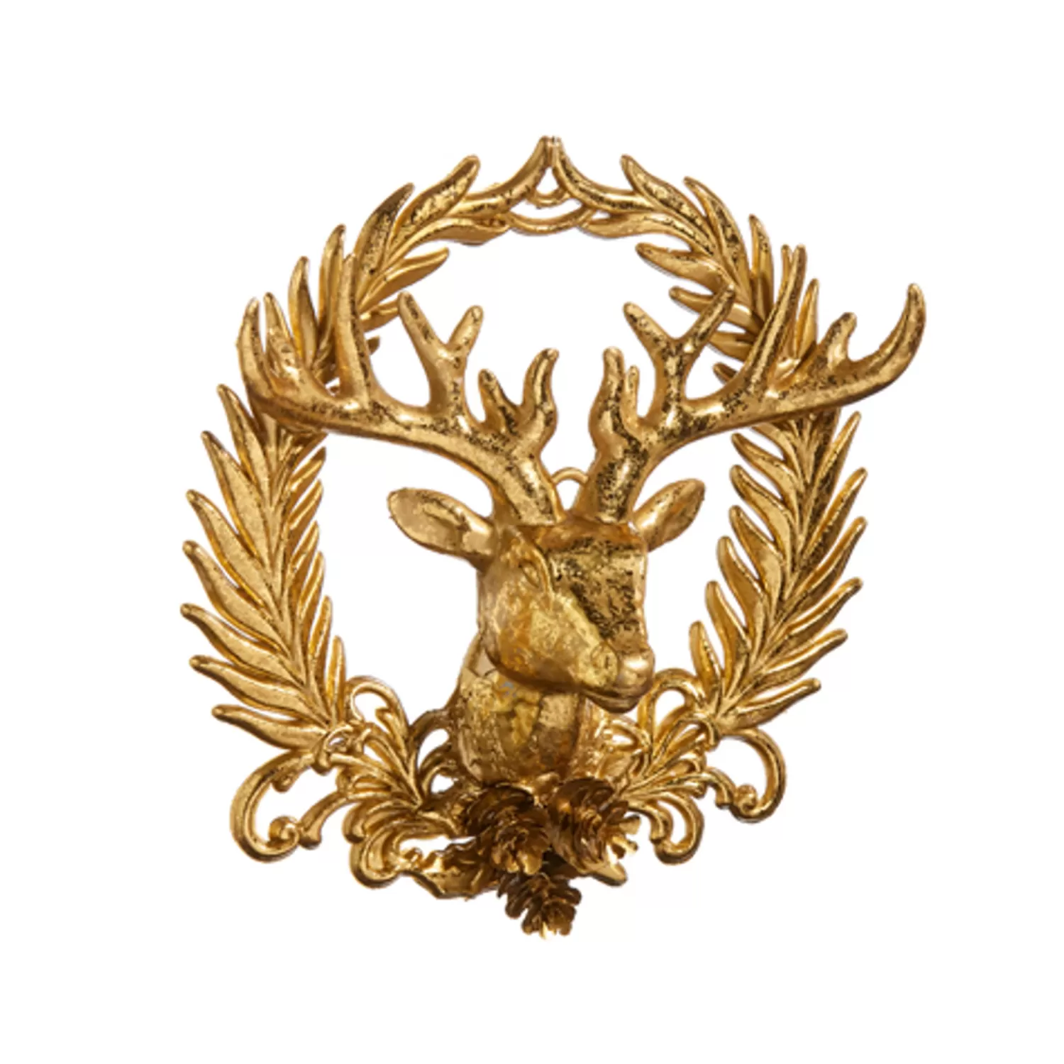The Jolly Christmas Shop Tartan Traditions | Christmas Traditions | Raz 6" Gold Deer With Wreath Emblem Christmas Ornament 4438857