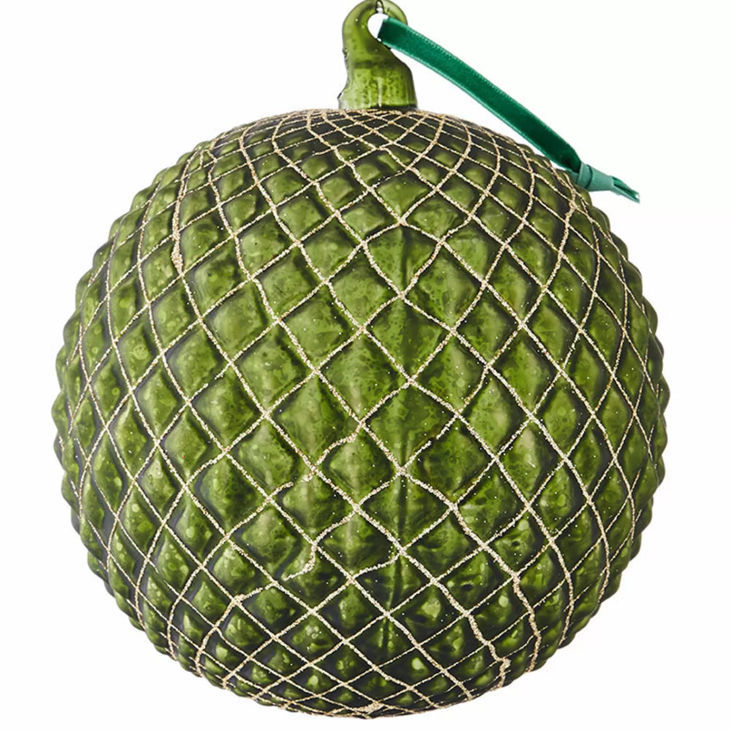 The Jolly Christmas Shop O Tannebaun | Classic Carols | Raz 6" Green Quilted Ball Glass Christmas Ornament 4022885
