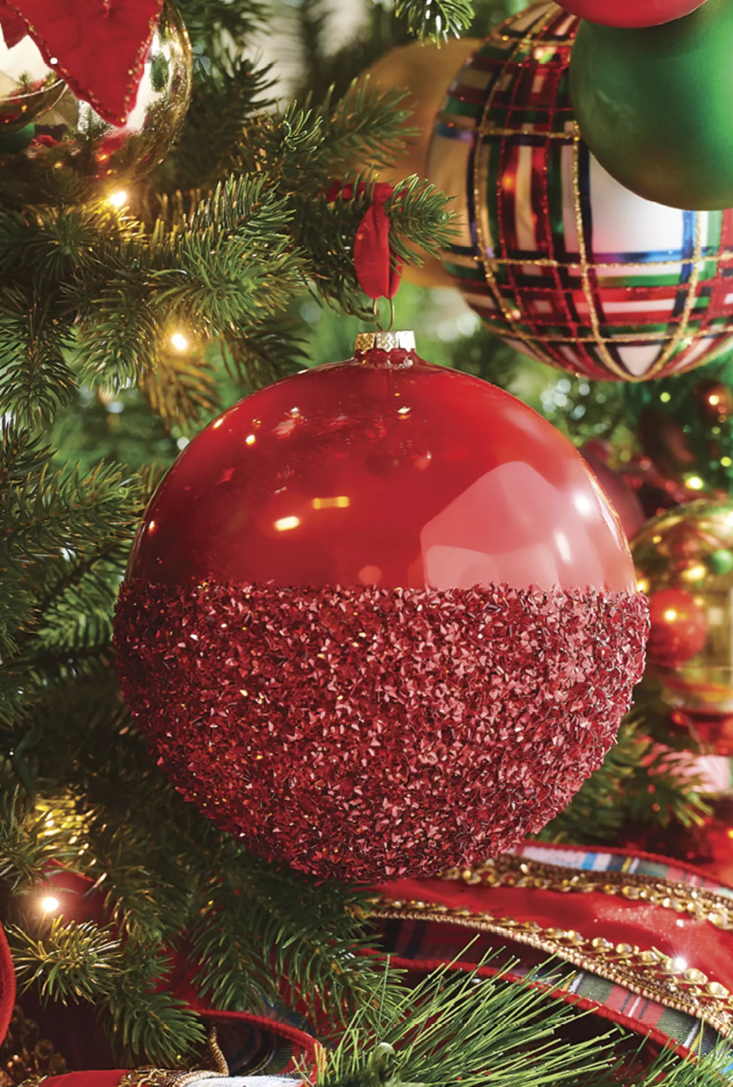 The Jolly Christmas Shop Valentines Day | Holiday Cheers | Raz 6" Half Glittered Red Glass Ball Christmas Ornament 4224608