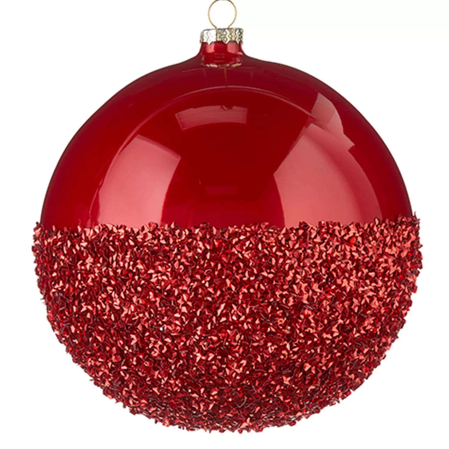 The Jolly Christmas Shop Valentines Day | Holiday Cheers | Raz 6" Half Glittered Red Glass Ball Christmas Ornament 4224608