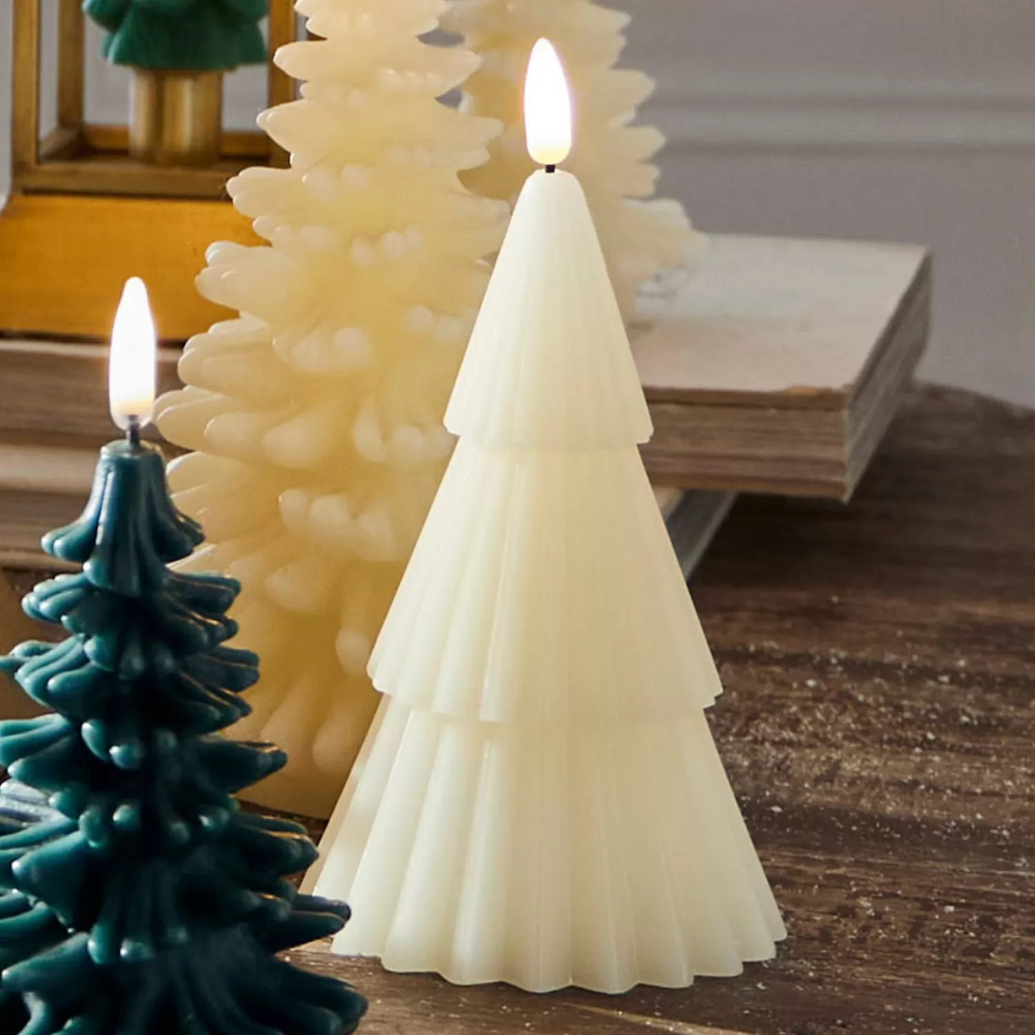 The Jolly Christmas Shop Tartan Traditions | Snowflake Soiree | Raz 6" Ivory Christmas Tree Battery Operated Candle With Lighted Flickering Wick 4432919