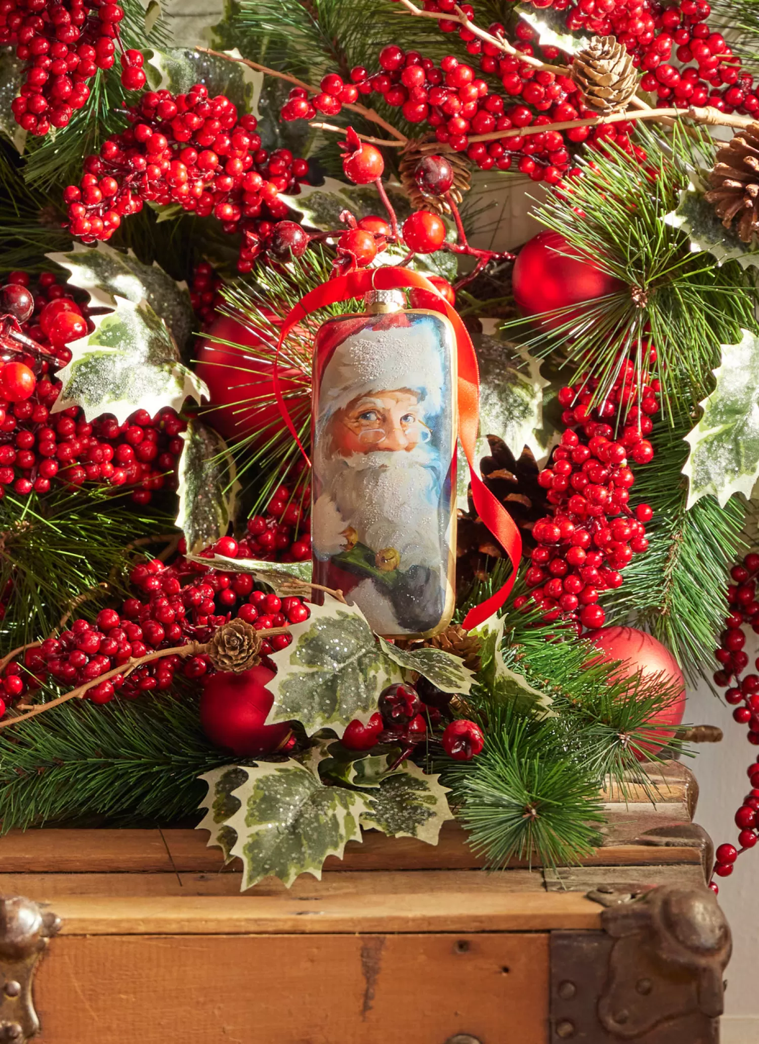 The Jolly Christmas Shop Sleigh Bells | Bells | Raz 6" Santa Portrait Glass Christmas Ornament 4324617