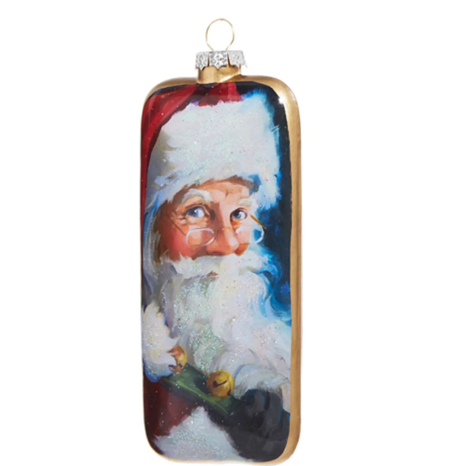 The Jolly Christmas Shop Sleigh Bells | Bells | Raz 6" Santa Portrait Glass Christmas Ornament 4324617