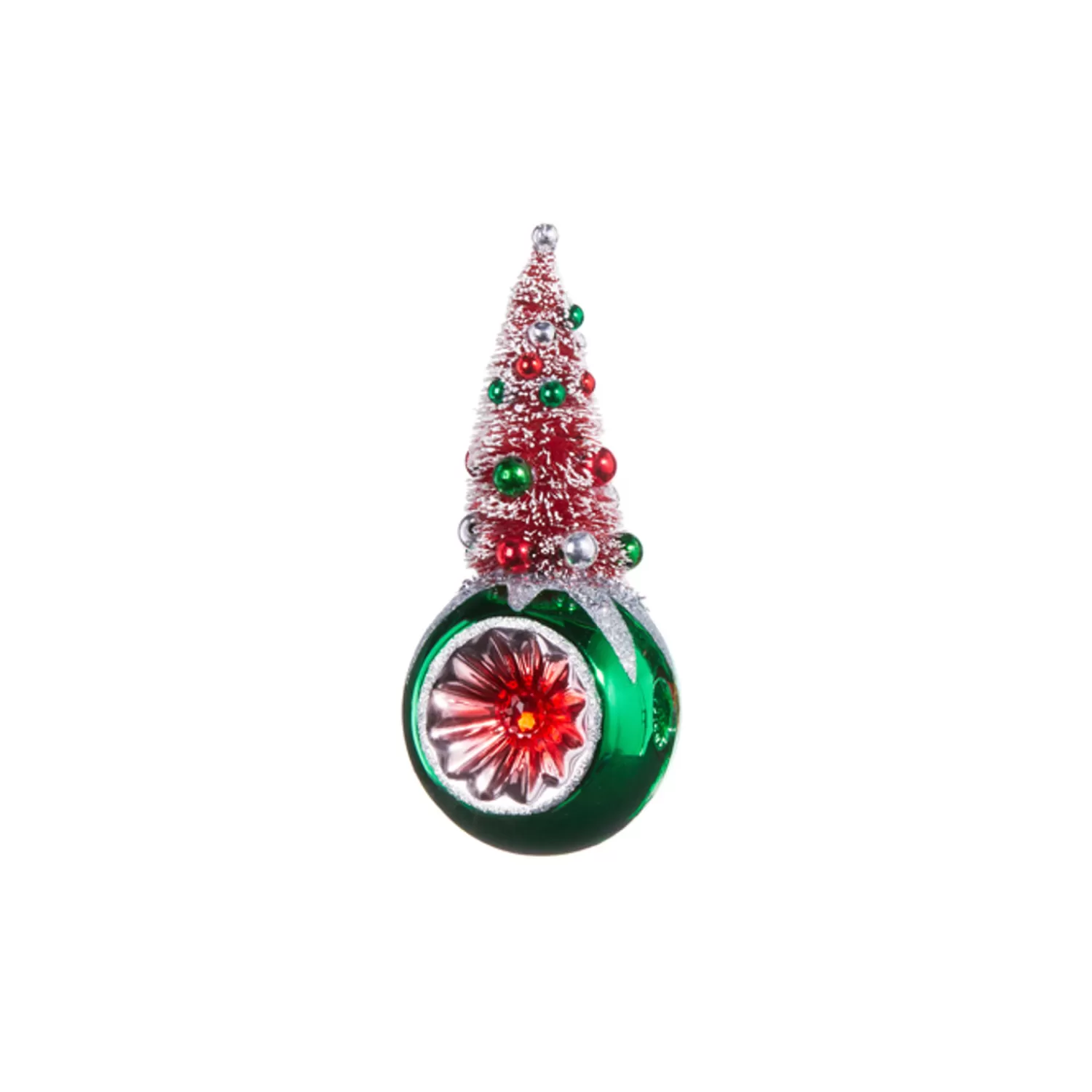The Jolly Christmas Shop Sleigh Bells | Bells | Raz 7.25" Bottle Brush Tree Reflector Glass Christmas Ornament 4352870