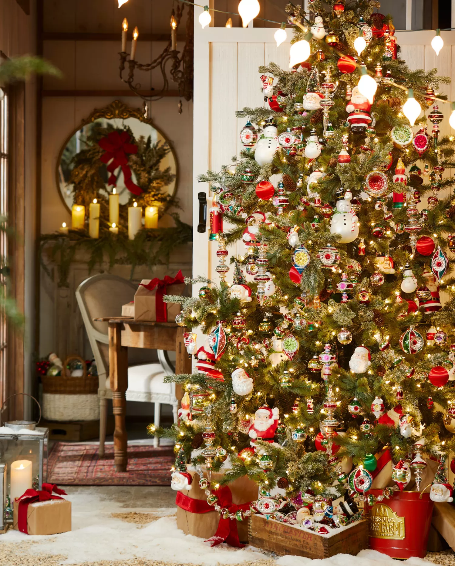 The Jolly Christmas Shop Vintage Farm House | 7' - 8' Christmas Trees | Raz 7.5' Forever Lit Green Big Sky Spruce Christmas Tree T4352009