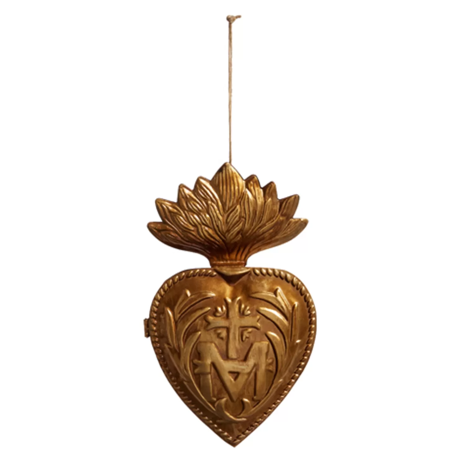 The Jolly Christmas Shop Oh Night Divine | Religious | Raz 7.5" Gold Sacred Heart Metal Christmas Ornament 4401286