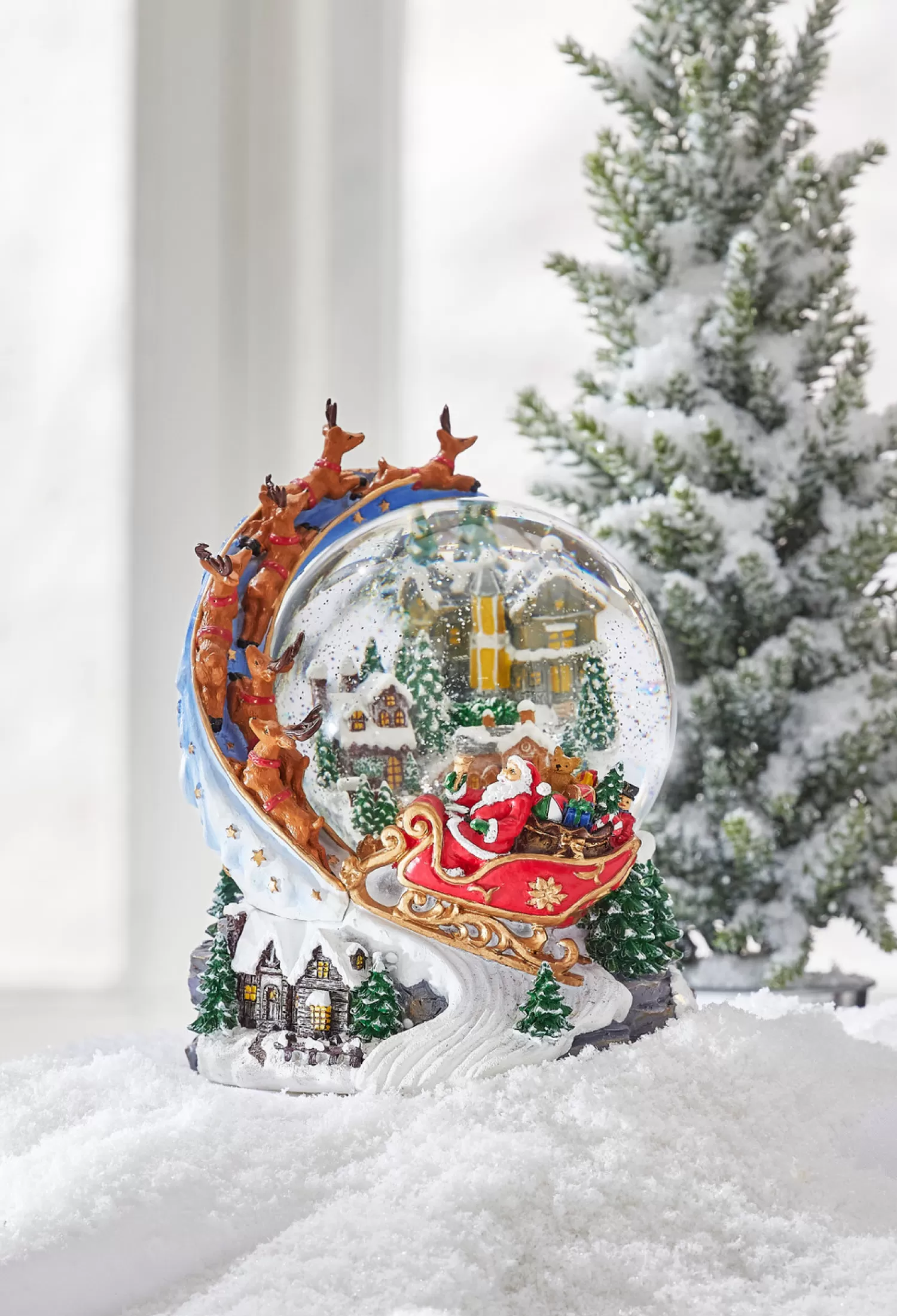 The Jolly Christmas Shop Tinsel Town | Santa Christmas Decorations | Raz 7.5" Santa And Sleigh Lighted Swirling Glitter Water Globe Christmas Snow Globe 4200758