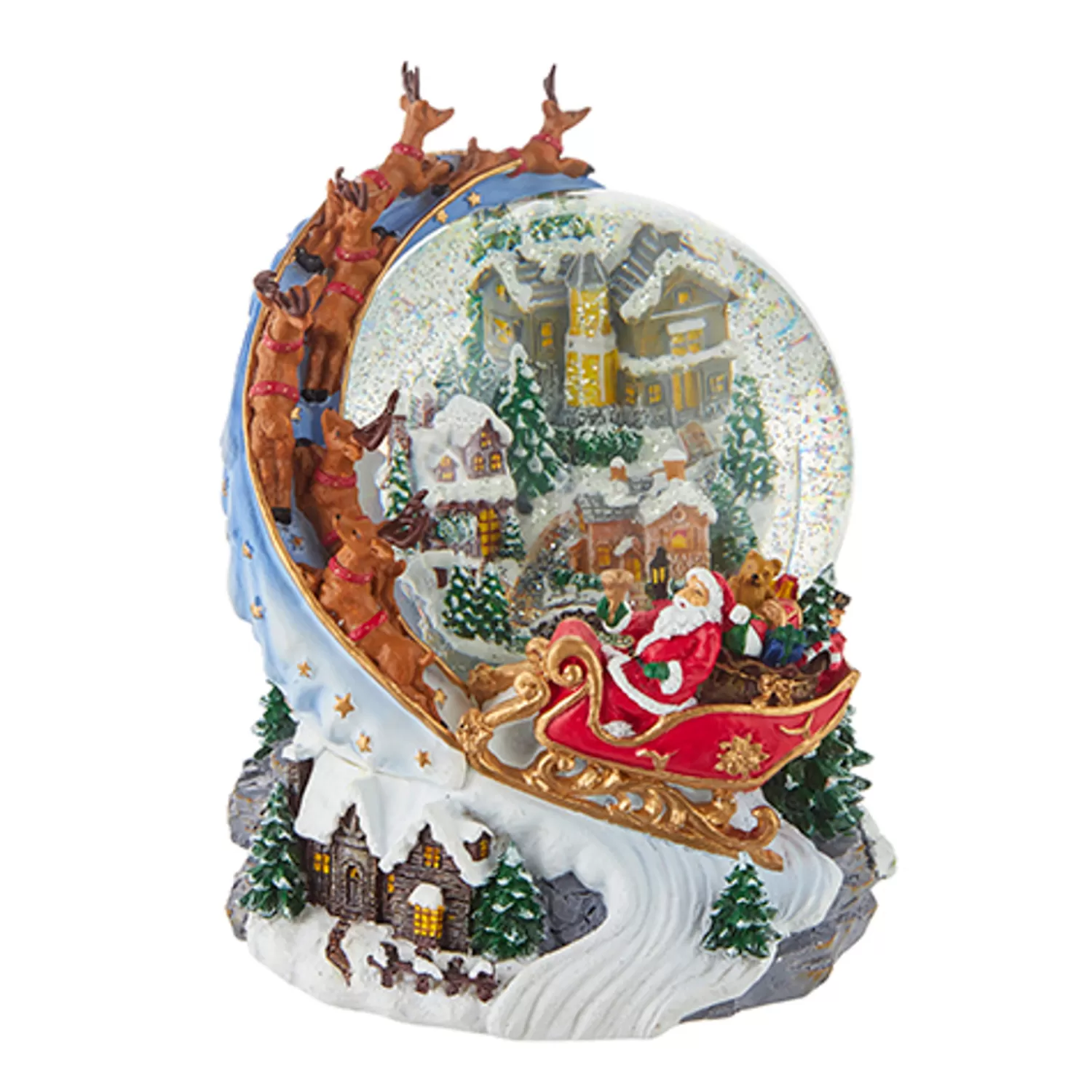 The Jolly Christmas Shop Tinsel Town | Santa Christmas Decorations | Raz 7.5" Santa And Sleigh Lighted Swirling Glitter Water Globe Christmas Snow Globe 4200758