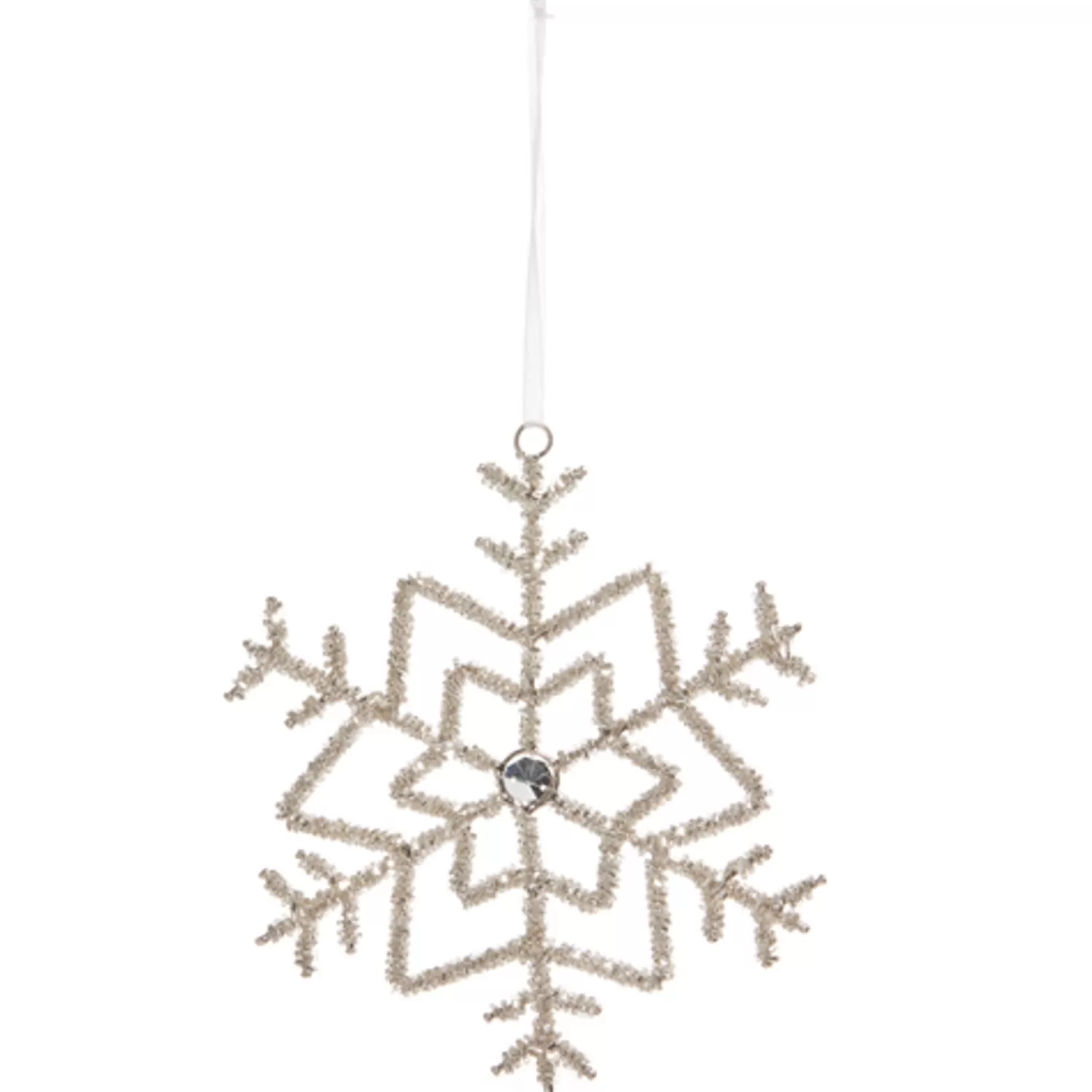 The Jolly Christmas Shop Snowflake Soiree | Snow Christmas Decorations | Raz 7" Or 8.5" Beaded Silver Snowflake Christmas Ornament