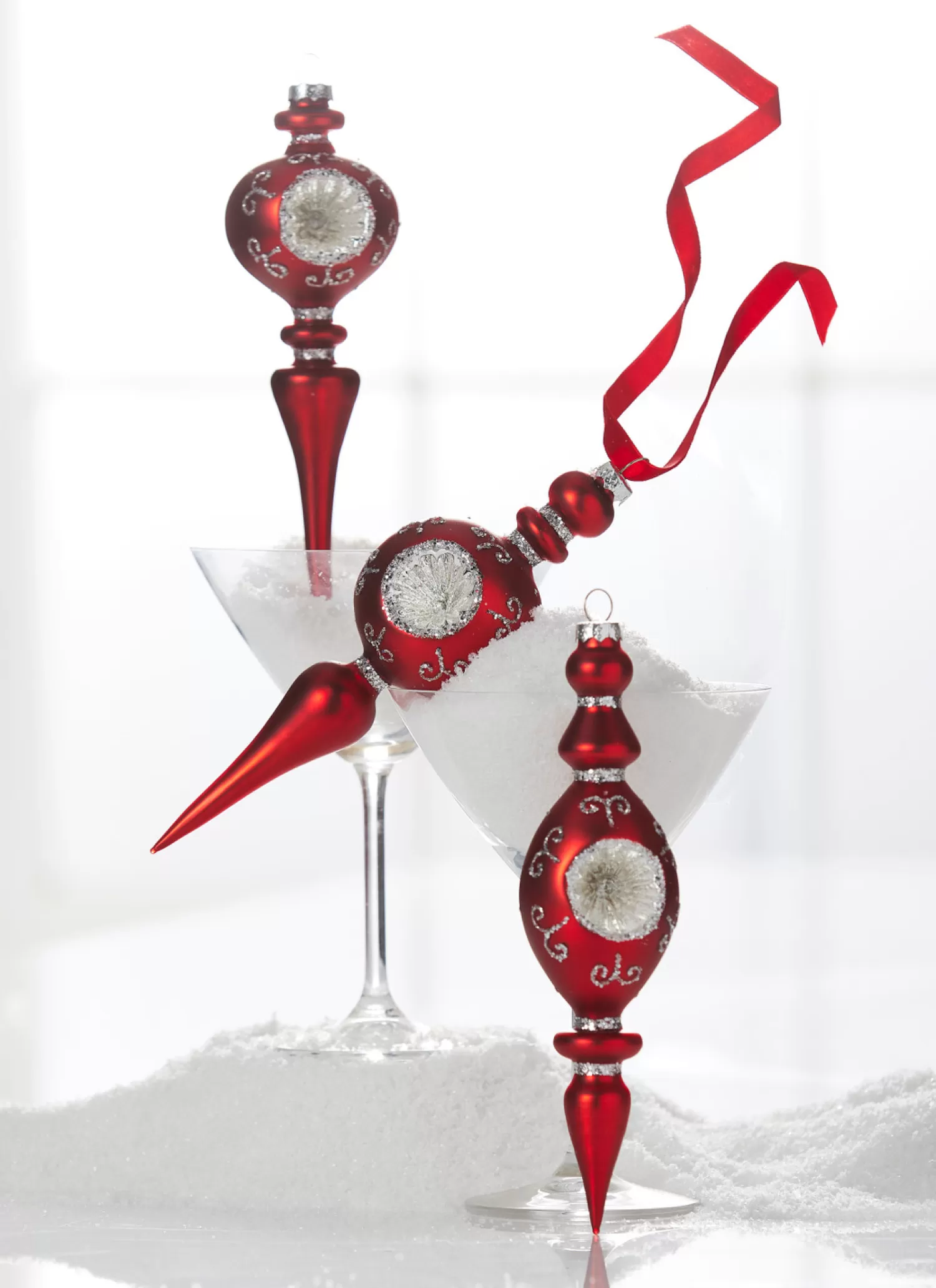 The Jolly Christmas Shop Tinsel Town | Christmas Traditions | Raz 8.25" Vintage Red Finial Glass Christmas Ornament With Silver Reflectors 4320863