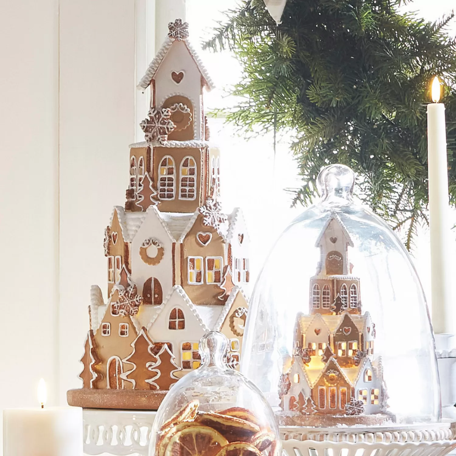 The Jolly Christmas Shop Gingerbread | Gingerbread Lane | Raz 8.5" Or 16" White Icing Lighted Round Christmas Gingerbread House Decoration