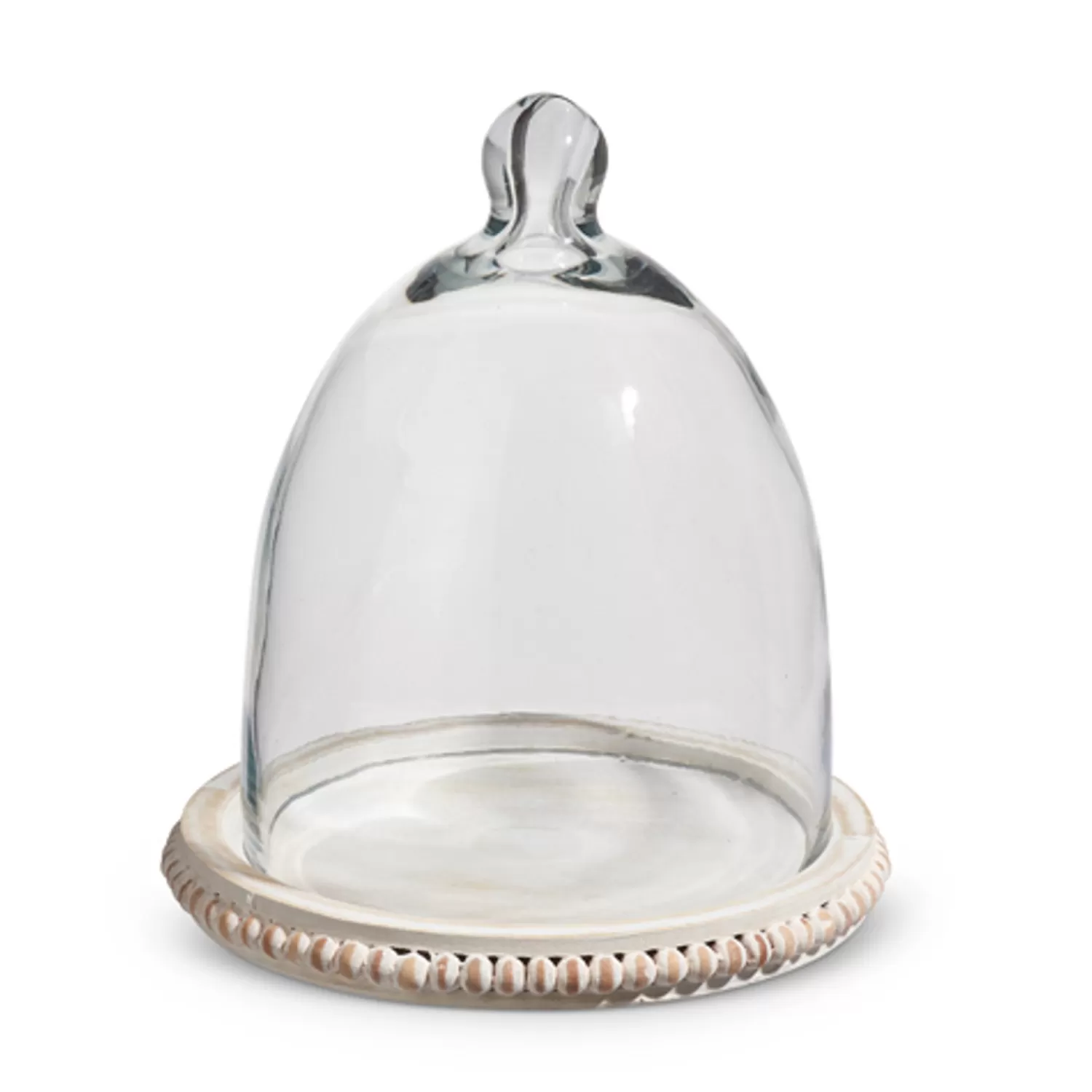 The Jolly Christmas Shop Gingerbread Lane | Table Decorations | Raz 8.75" Whitewash Wood Beaded Tray With Cloche 4424404