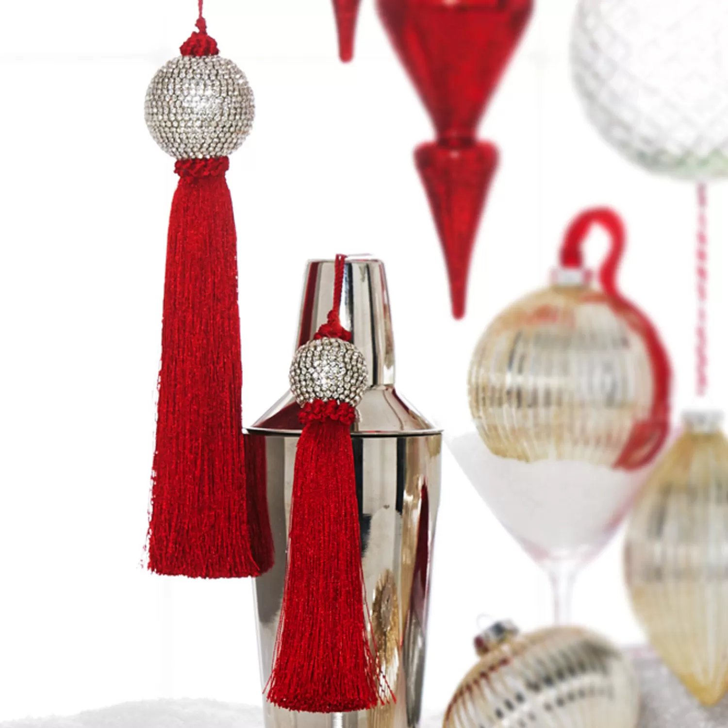 The Jolly Christmas Shop Sleigh Bells | Christmas Traditions | Raz 8" Or 10" Red Tassel And Jeweled Ball Christmas Ornament