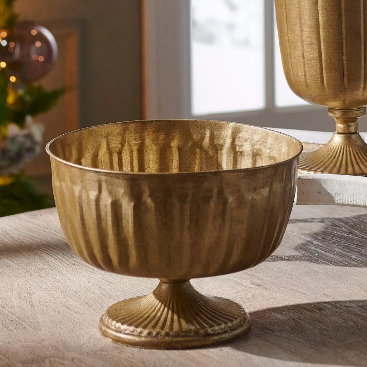 The Jolly Christmas Shop Oh Night Divine | Table Decorations | Raz 9.5" Antique Gold Pedestal Metal Bowl Christmas Decoration 4428125