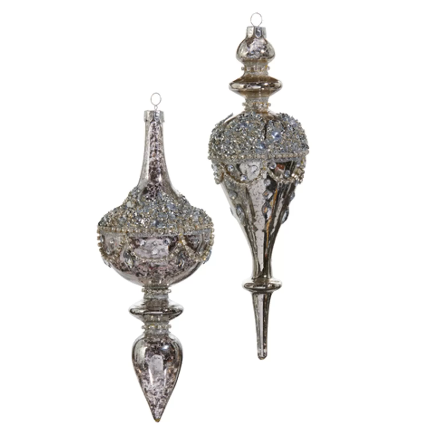 The Jolly Christmas Shop Snowflake Soiree | Elegant | Raz 9.5" Jeweled Mercury Finial Glass Christmas Ornament 4422853