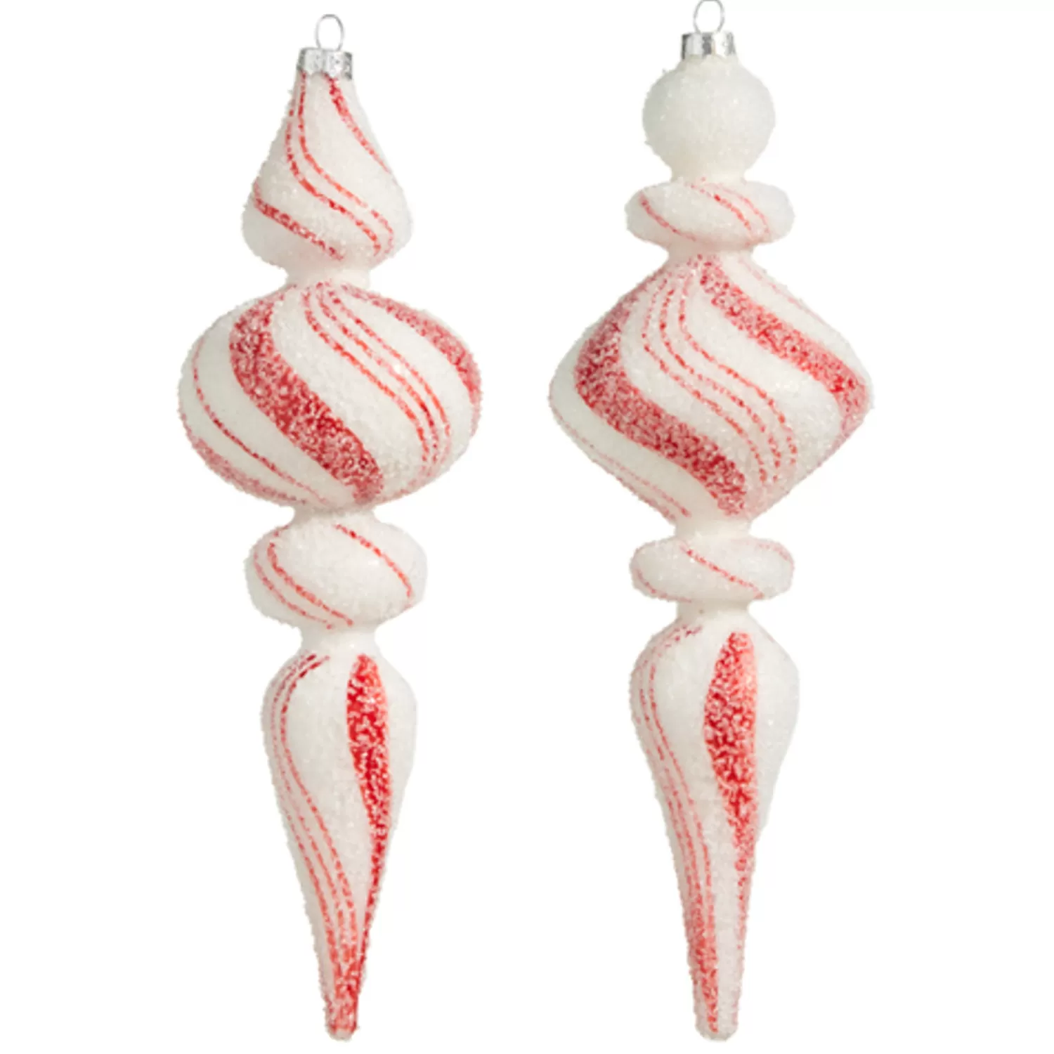 The Jolly Christmas Shop Sleigh Bells | Bells | Raz 9.5" Large Red & White Peppermint Striped Finial Glass Christmas Ornament 4322832