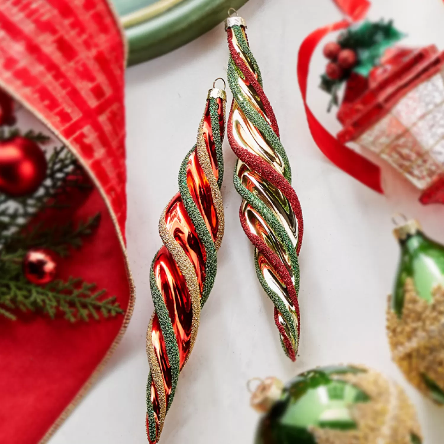 The Jolly Christmas Shop Sleigh Bells | Bells | Raz 9.5" Multicolor Swirl Glass Christmas Ornament 4322847