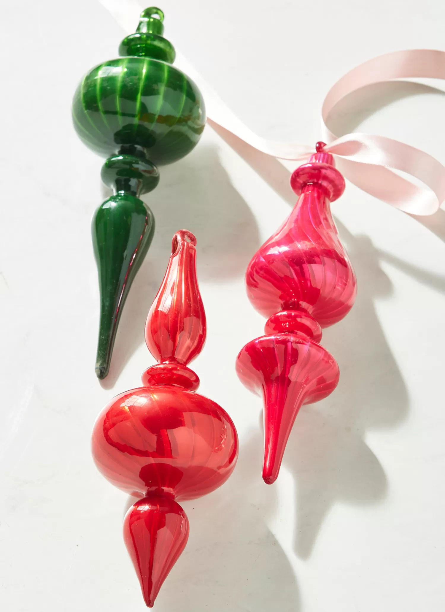 The Jolly Christmas Shop Sleigh Bells | Bells | Raz 9.75" Pink, Red, Or Green Blown Glass Finial Christmas Ornament 4322881