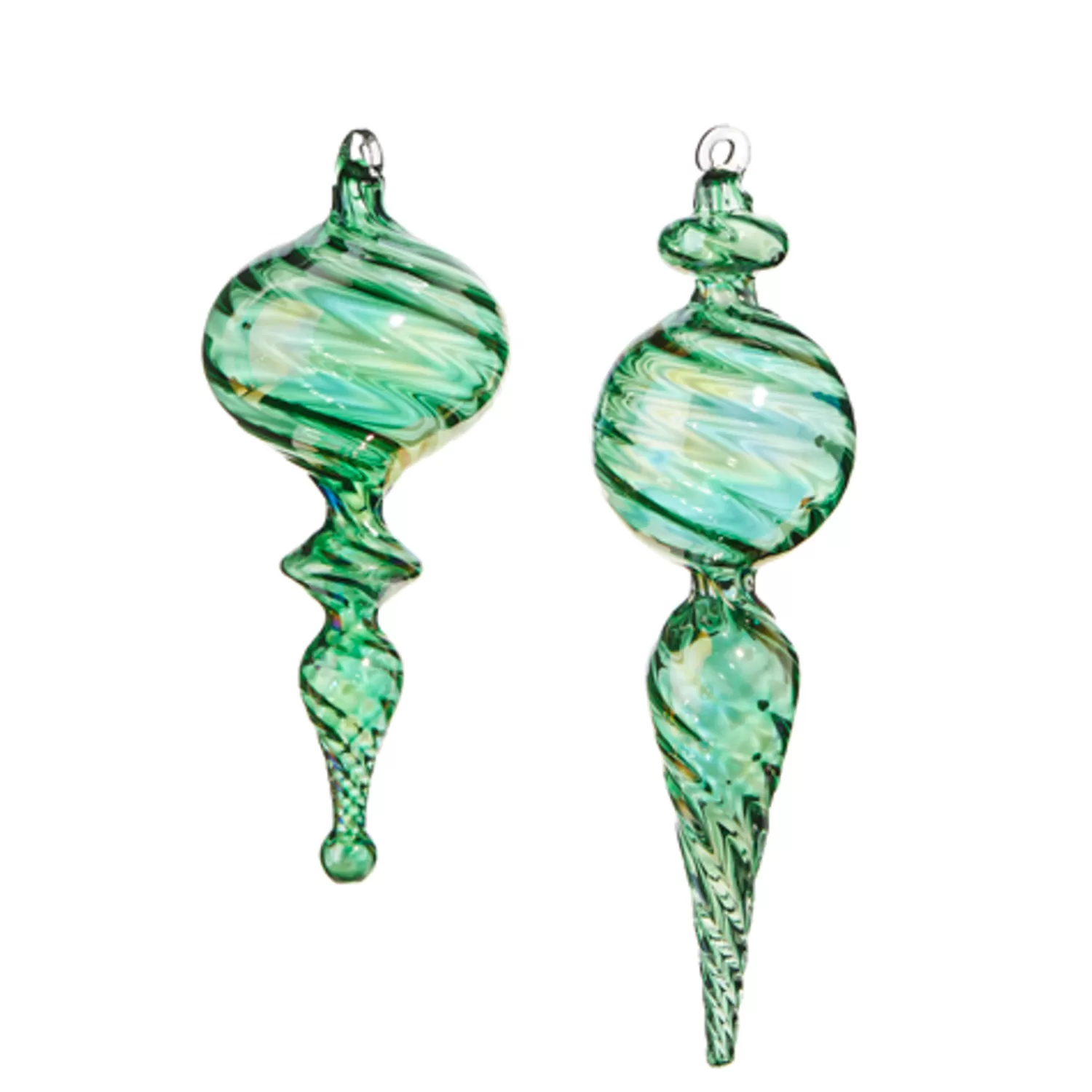 The Jolly Christmas Shop Sleigh Bells | Bells | Raz 9" Green Blown Finial Glass Christmas Ornament 4324515