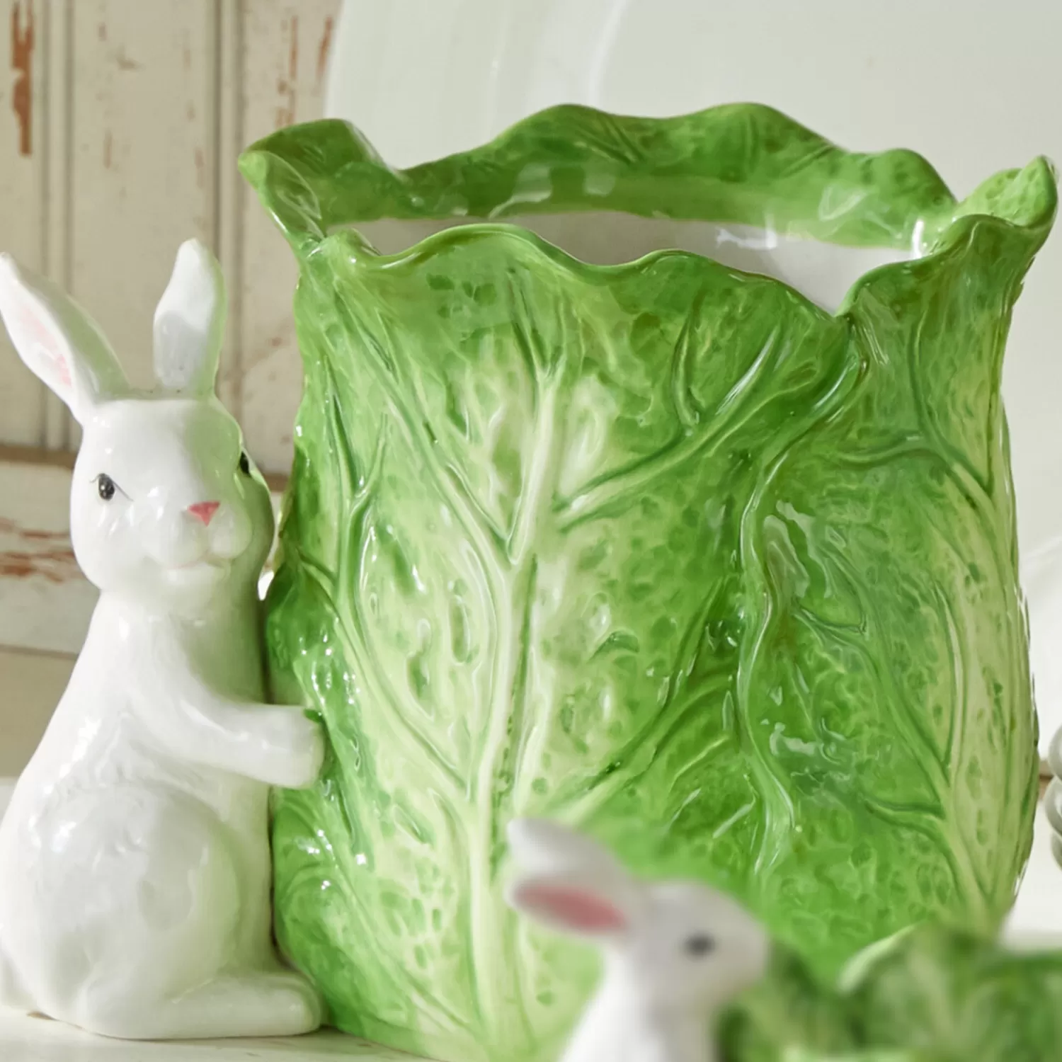 The Jolly Christmas Shop Figurines | Raz 9" Green Cabbage Container With Bunny Easter Decoration 4411108